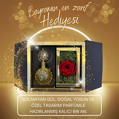 SOLMAYAN KIRMIZI  GÜL, DOĞAL YOSUN VE ÖZEL KUTULU TASARIM 100 ML HEDİYELİK PARFÜM SETİ