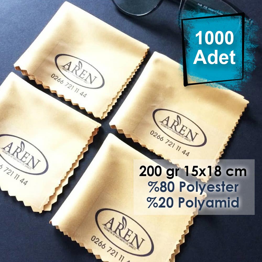 1000 Adet Dijital Köşe Baskılı Mikrofiber Gözlük Temizleme Bezi, 200 gr %80 Polyester %200 Polyamid 15x18 cm