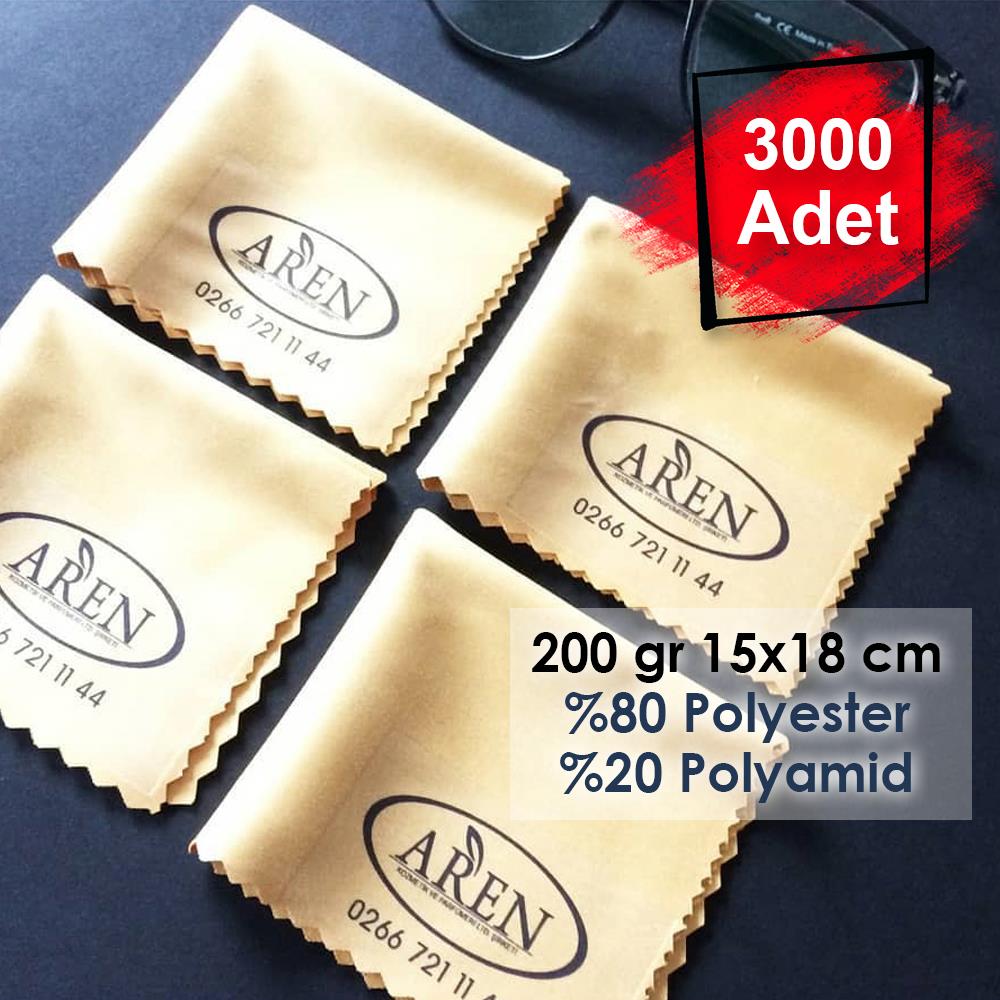 3000 Adet Dijital Köşe Baskılı Mikrofiber Gözlük Temizleme Bezi, 200 gr %80 Polyester %200 Polyamid 15x18 cm