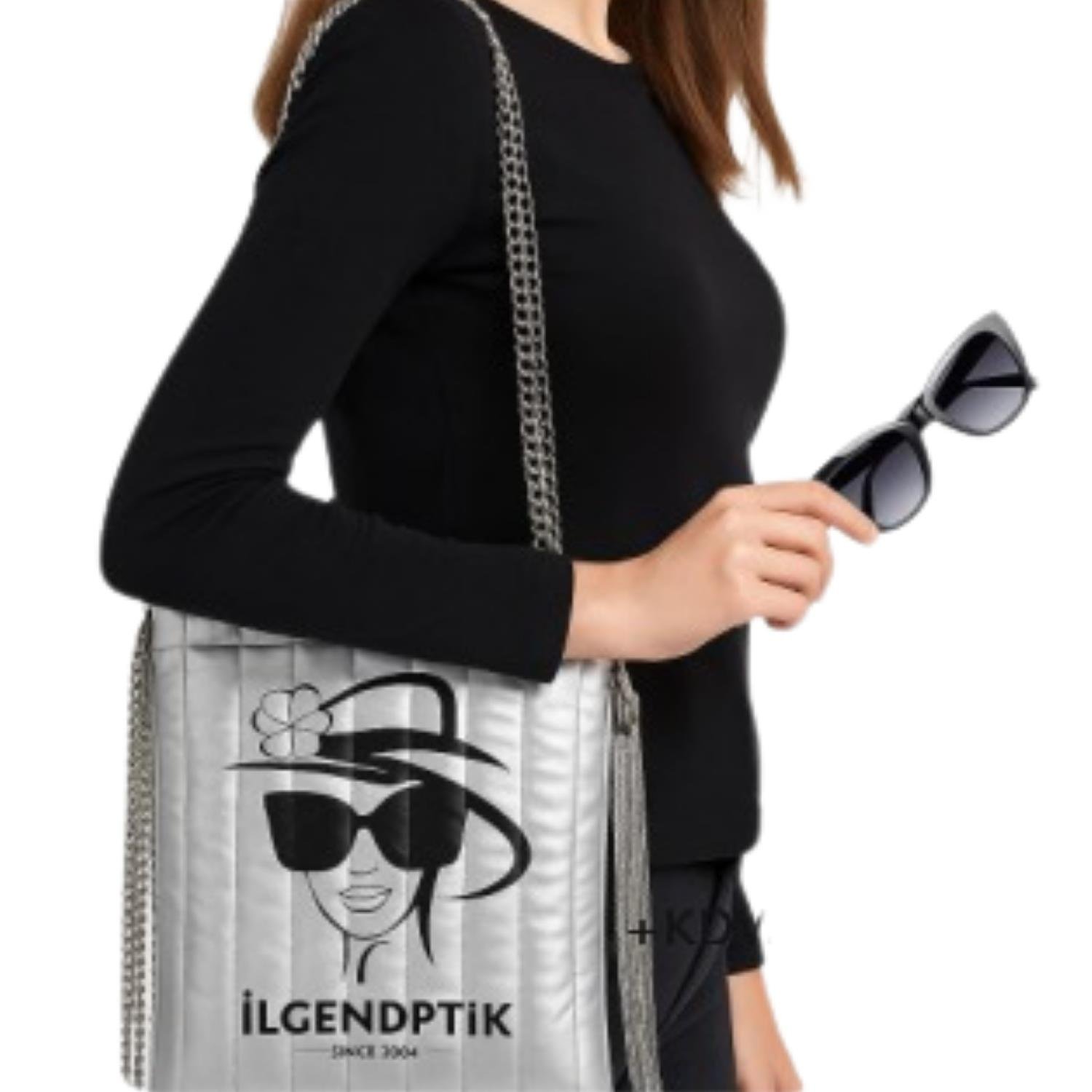 Kapitone Silver Çanta 25x30 cm - Logonuza ve Markanıza Özel Baskılı