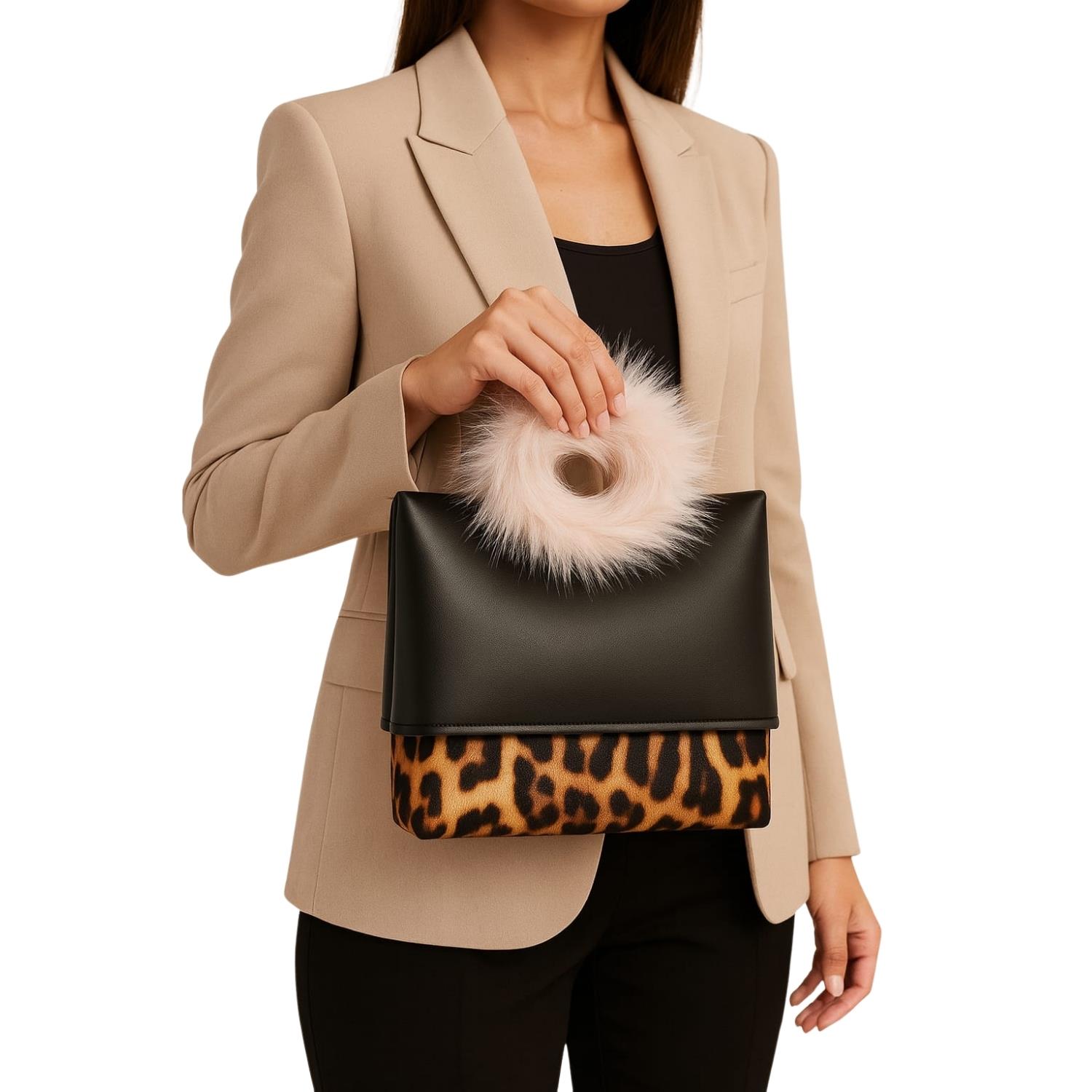 Leopar Desenli Luxury Seri Siyah Gözlük Kılıfı Gözlük Çantası