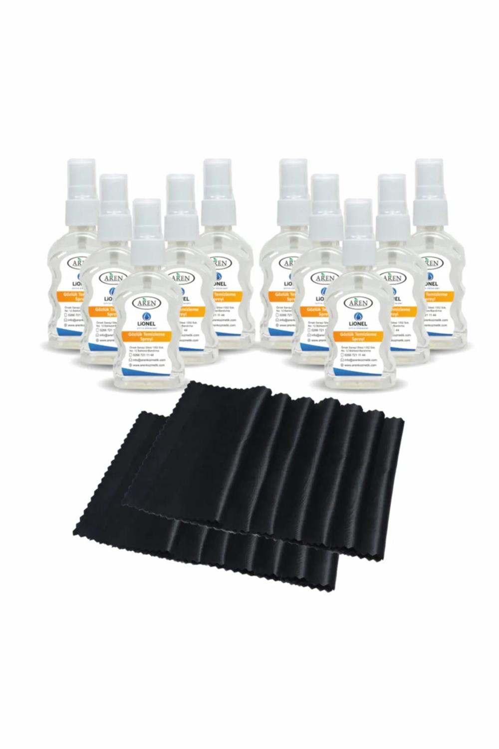 Lionel 10 Adet Gözlük Temizleme Solüsyonu Ve 10 Adet Mikrofiber Bez - Siyah