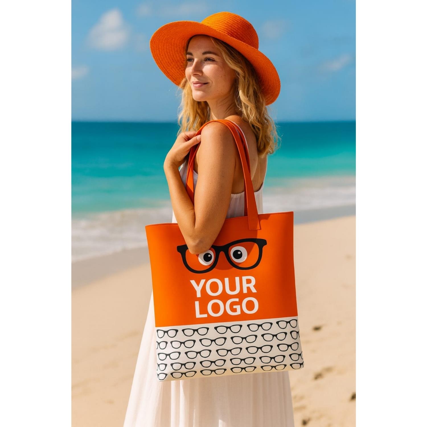 Turuncu Deri Gözlük Desenli Journey Serisi 50x50 cm Deri Journey Çanta - Markanıza ve Logonuza Özel Tasarım