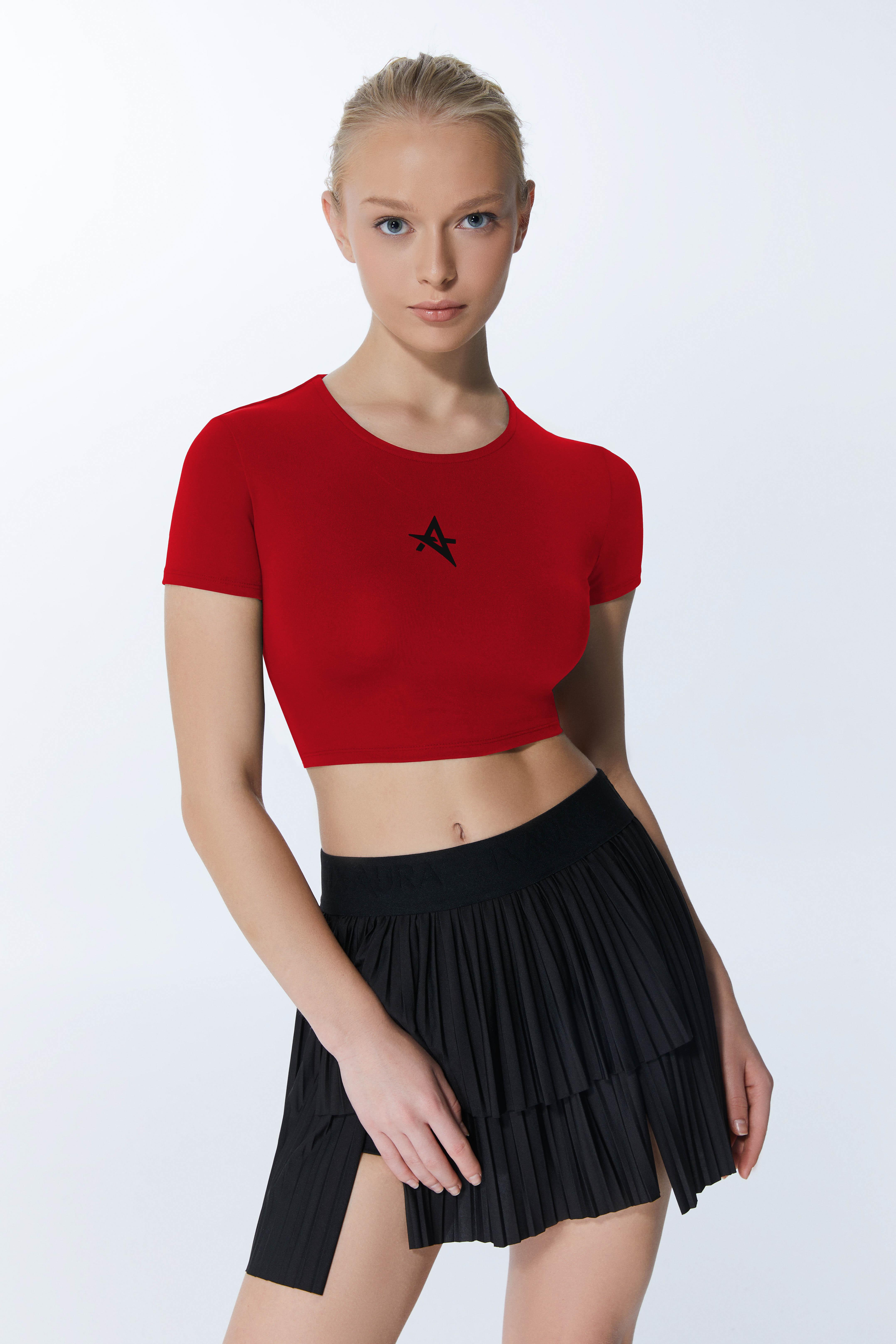 ED2305-04 Valentina Sırt DetayIı Dry Touch Kısa Kollu Tişört Koyu Kırmızı