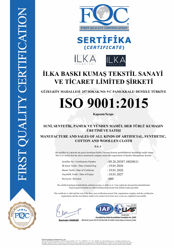 ISO 9001 14001 45001 İlka Tekstil