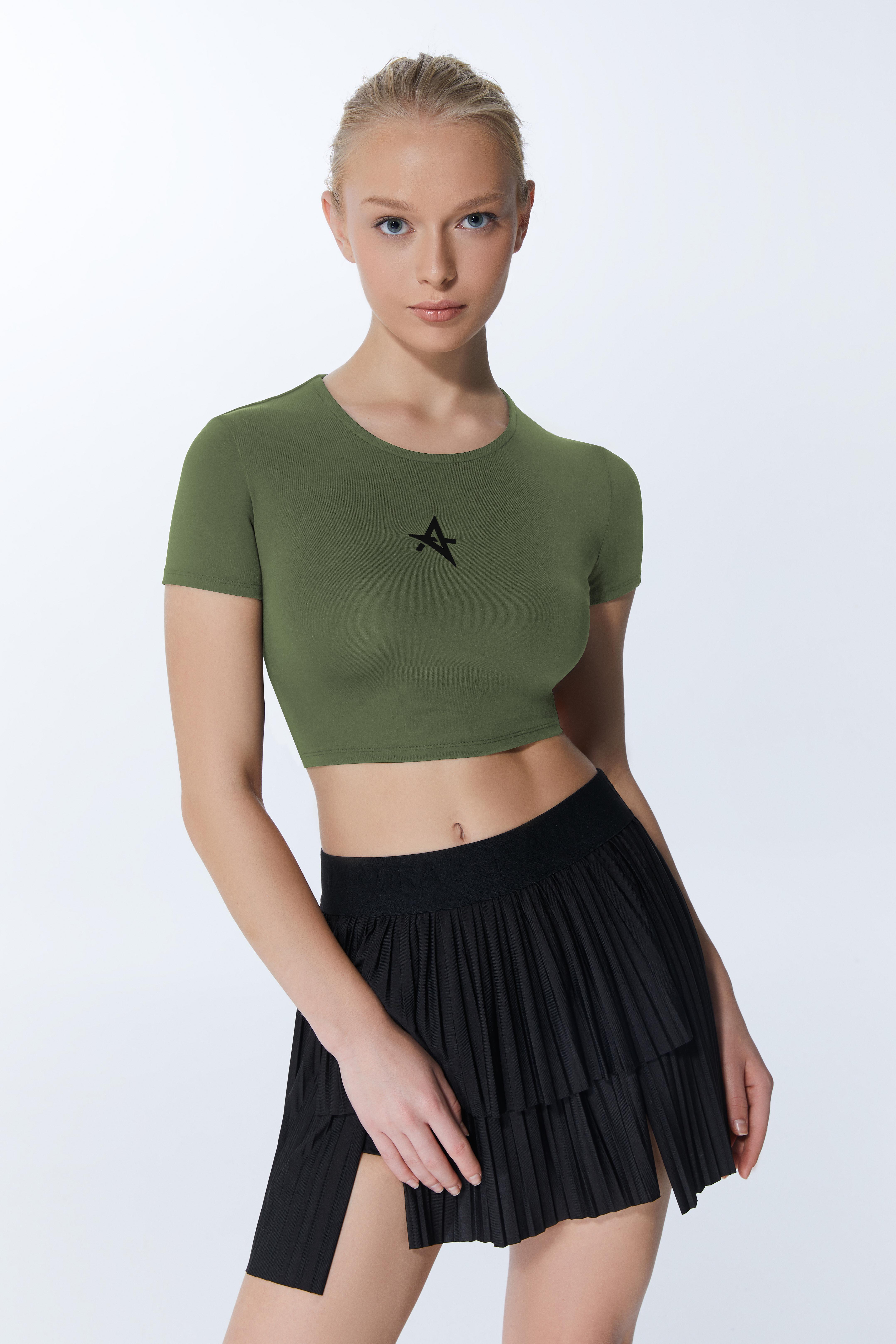 ED2305-07 Valentina - T-shirt Dry-touch a Maniche Corte con Dettaglio sul Retro - Cachi