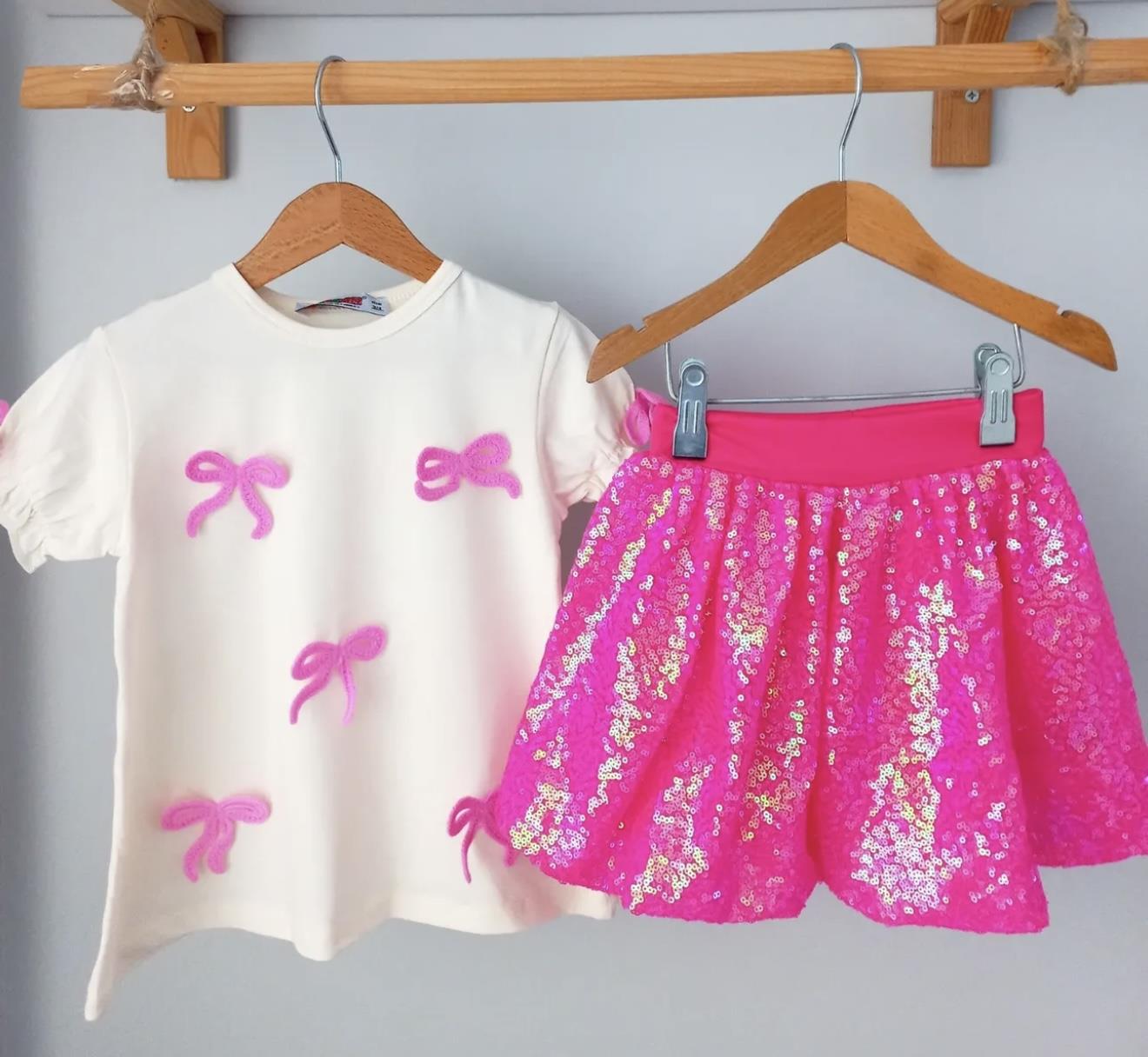 10213 Kids Pembe Fiyonklu Etekli Takım 3-4/9-10 Yaş