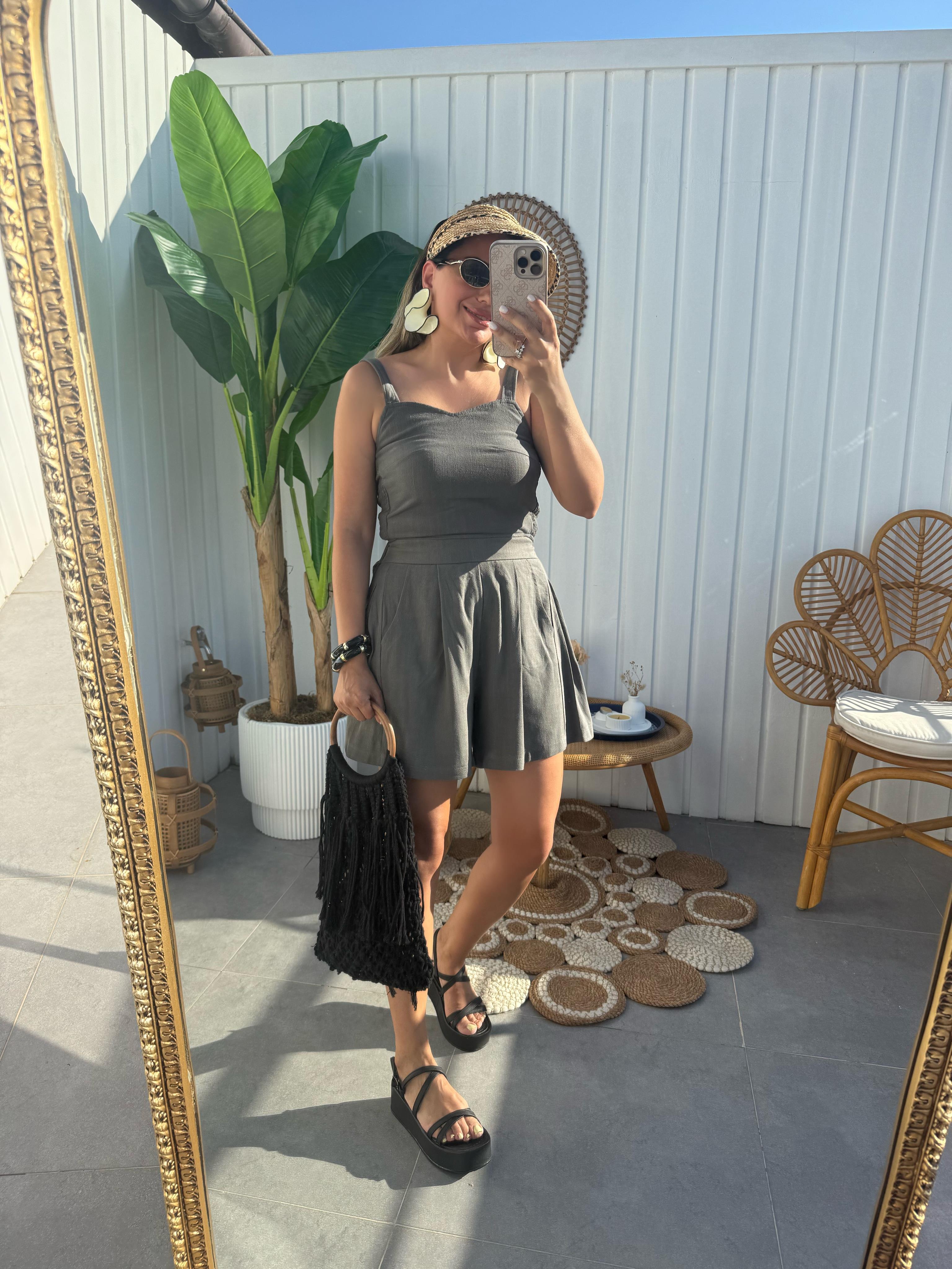 10372 Keten Bluz Şort Takım
