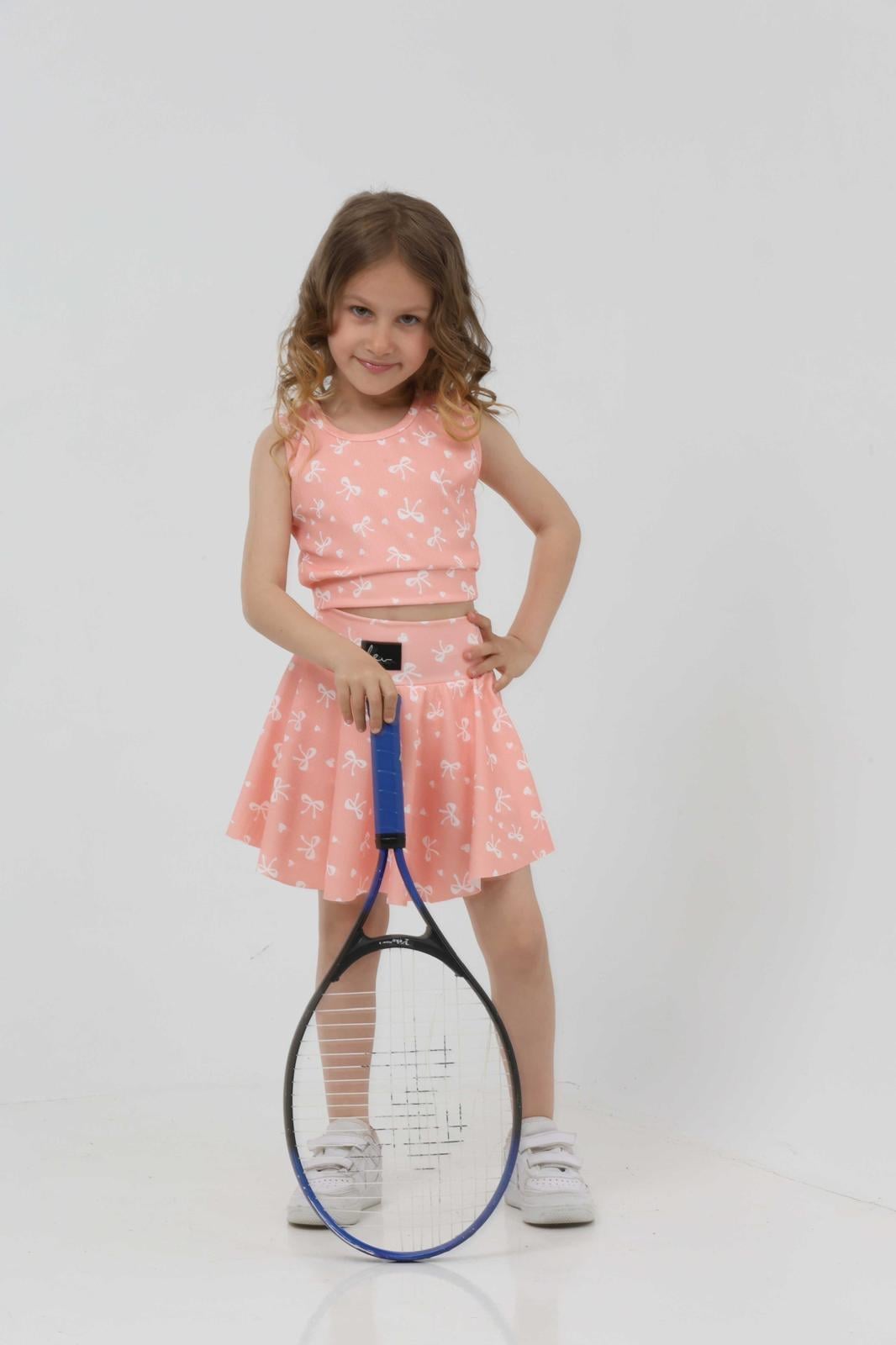 10477 Kids Fitilli Baskılı Crop Takım 5-6/13-14 Yaş