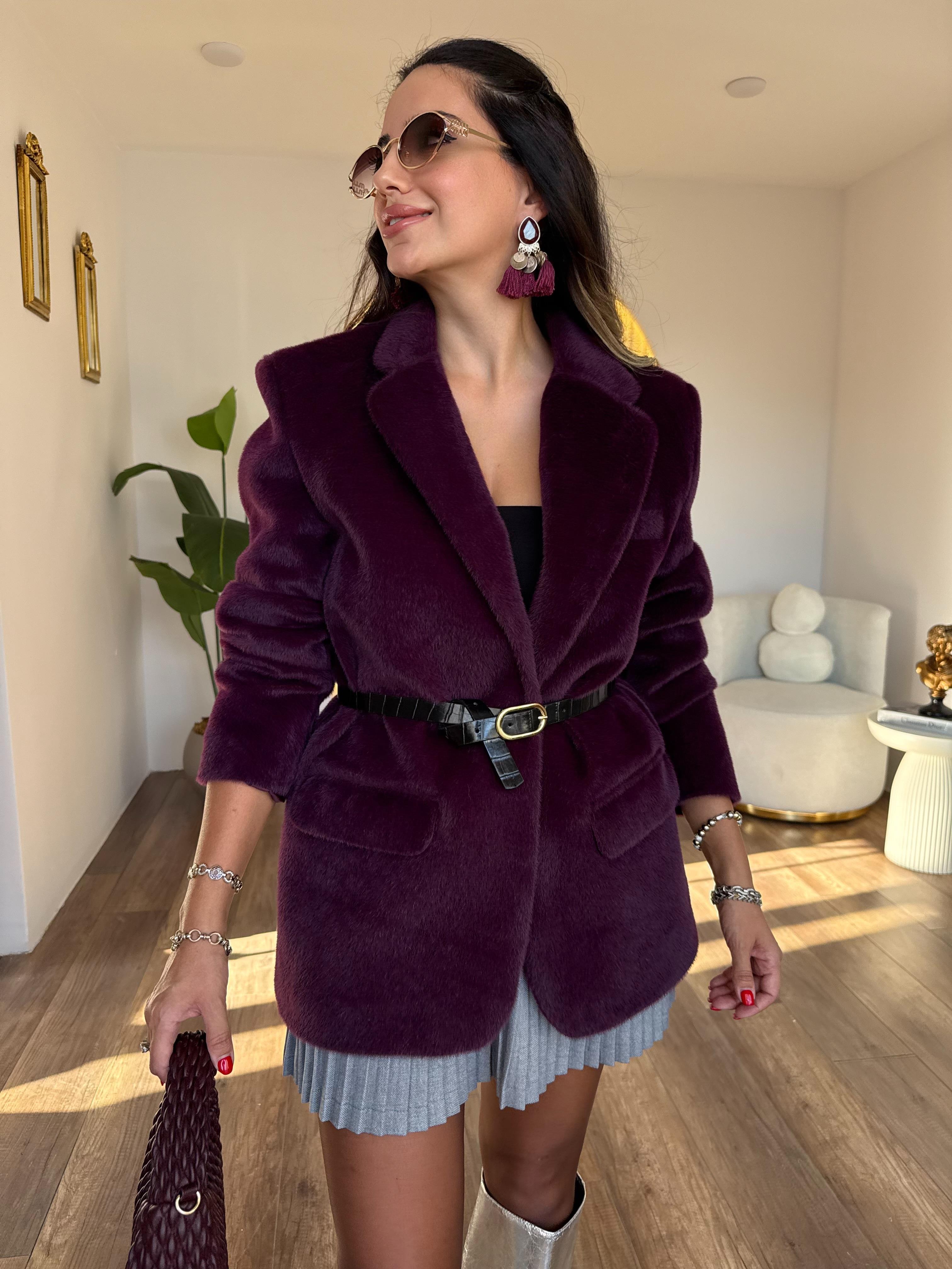 10609 Peluşlu Kemerli Blazer Ceket