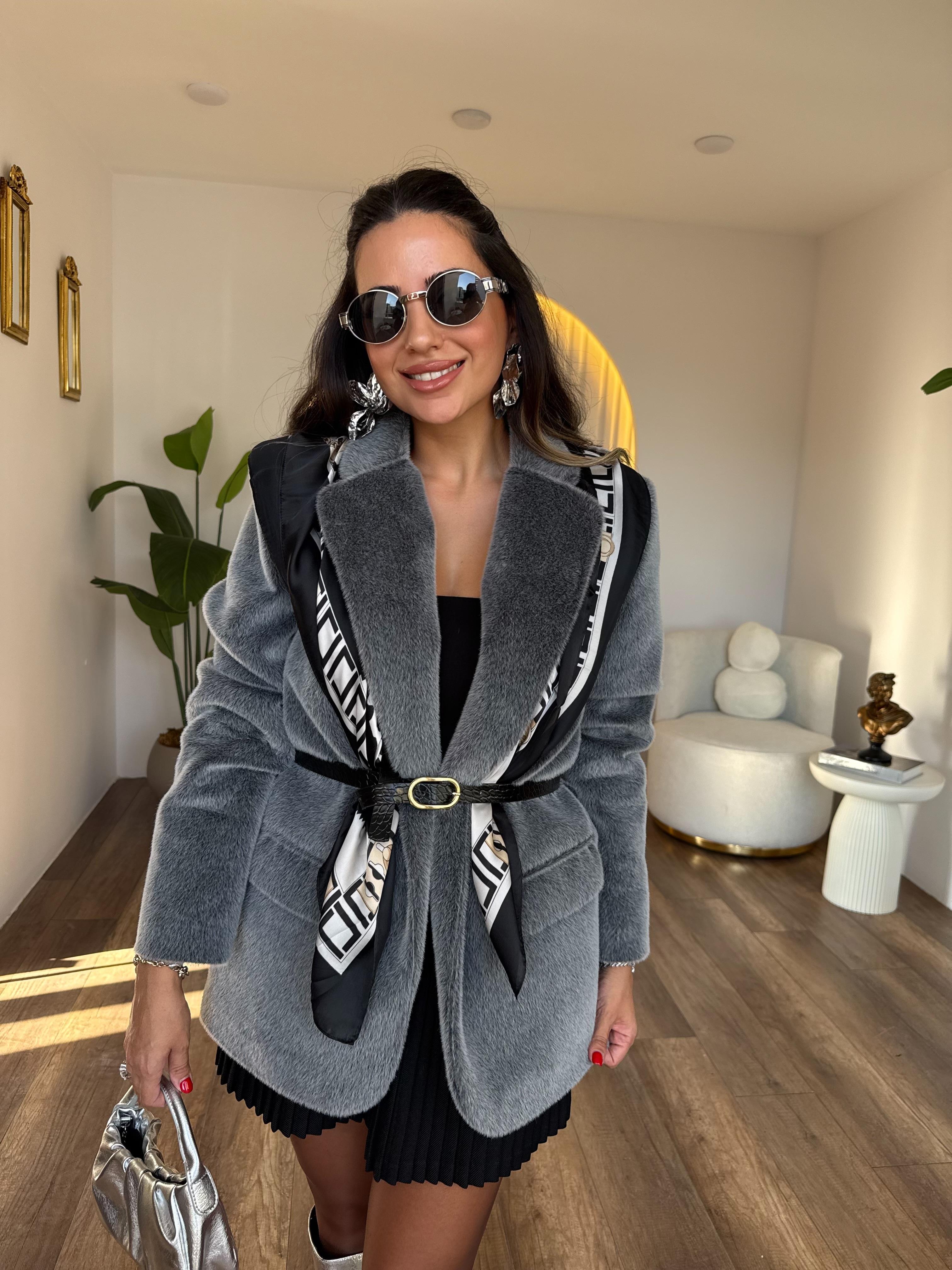 10609 Peluşlu Kemerli Blazer Ceket