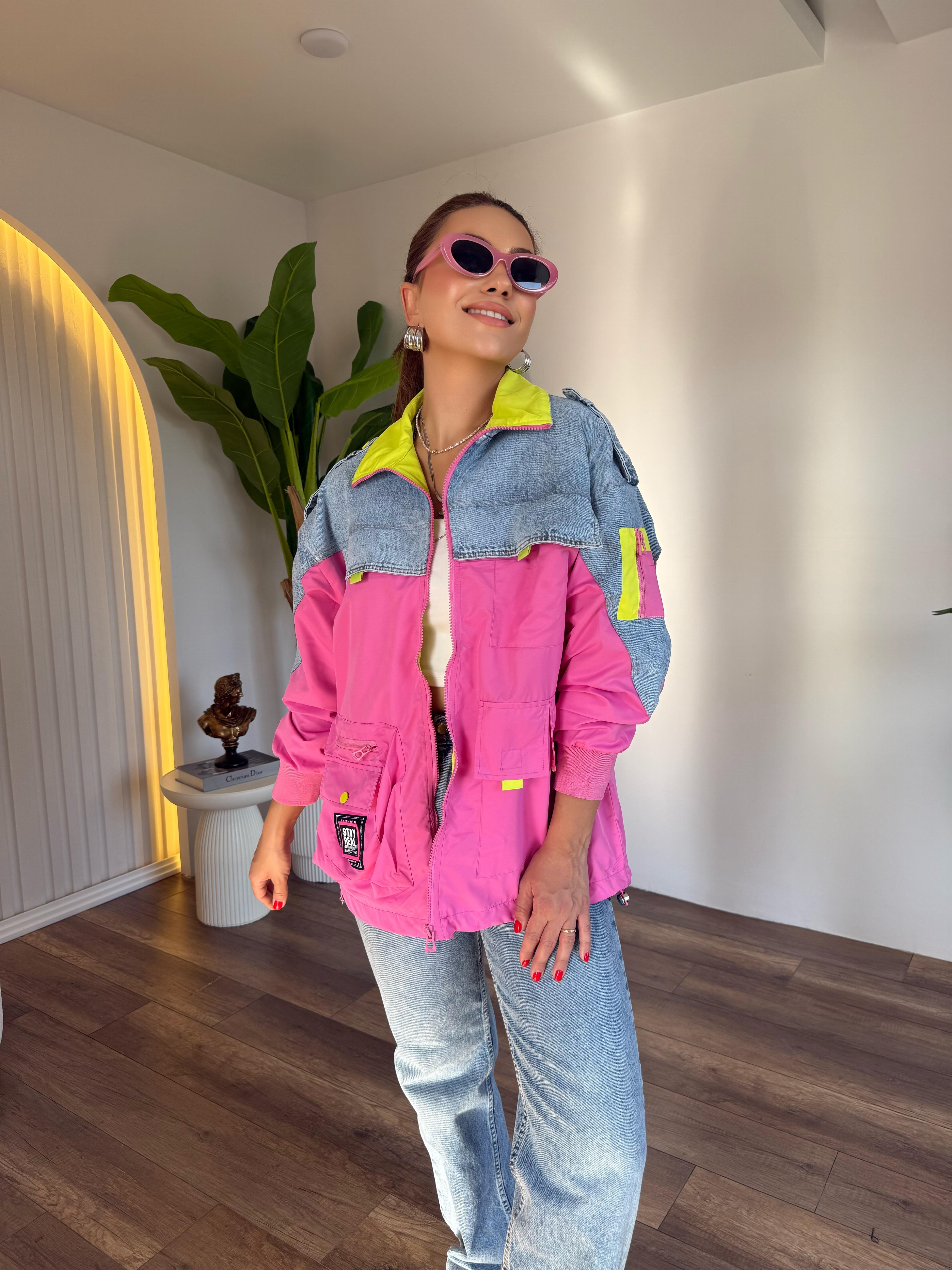 10626 Tw Tasarım Neon Detaylı Fermuarlı Ceket