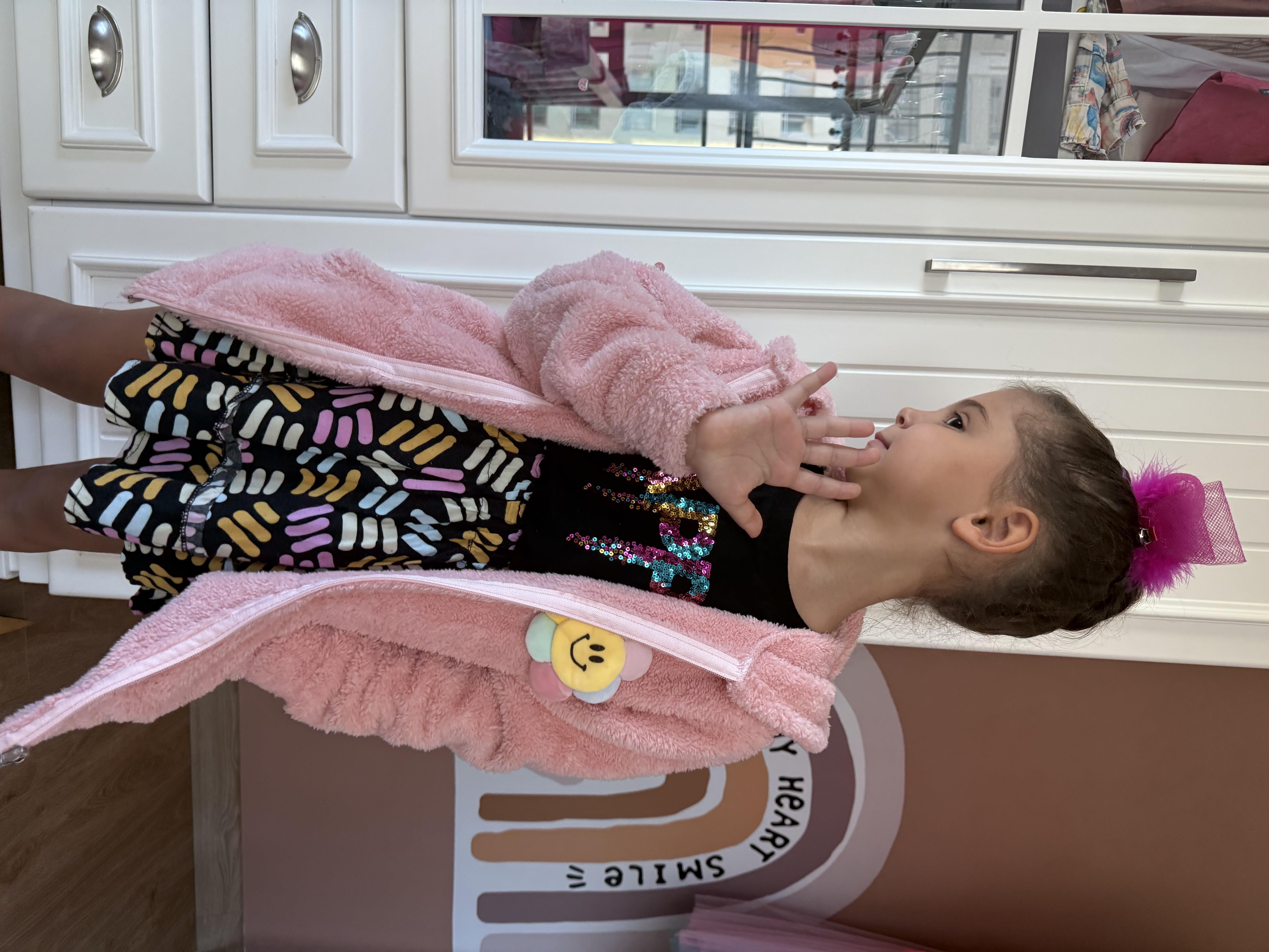 10677 Kids Flower Çiçekli Peluş Hırka 8-9/13-14 Yaş