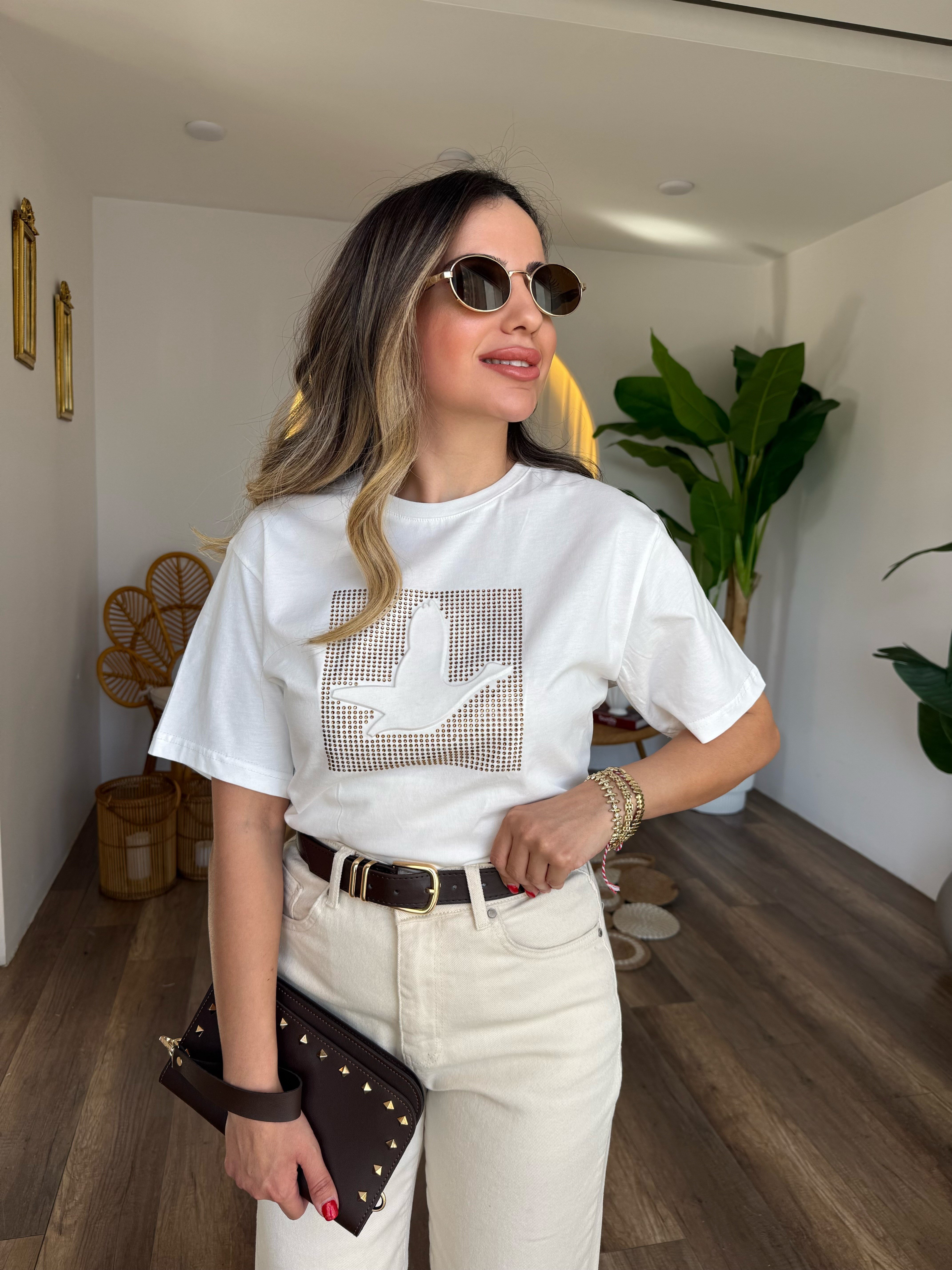 11289 Taşlı Gofre Tshirt