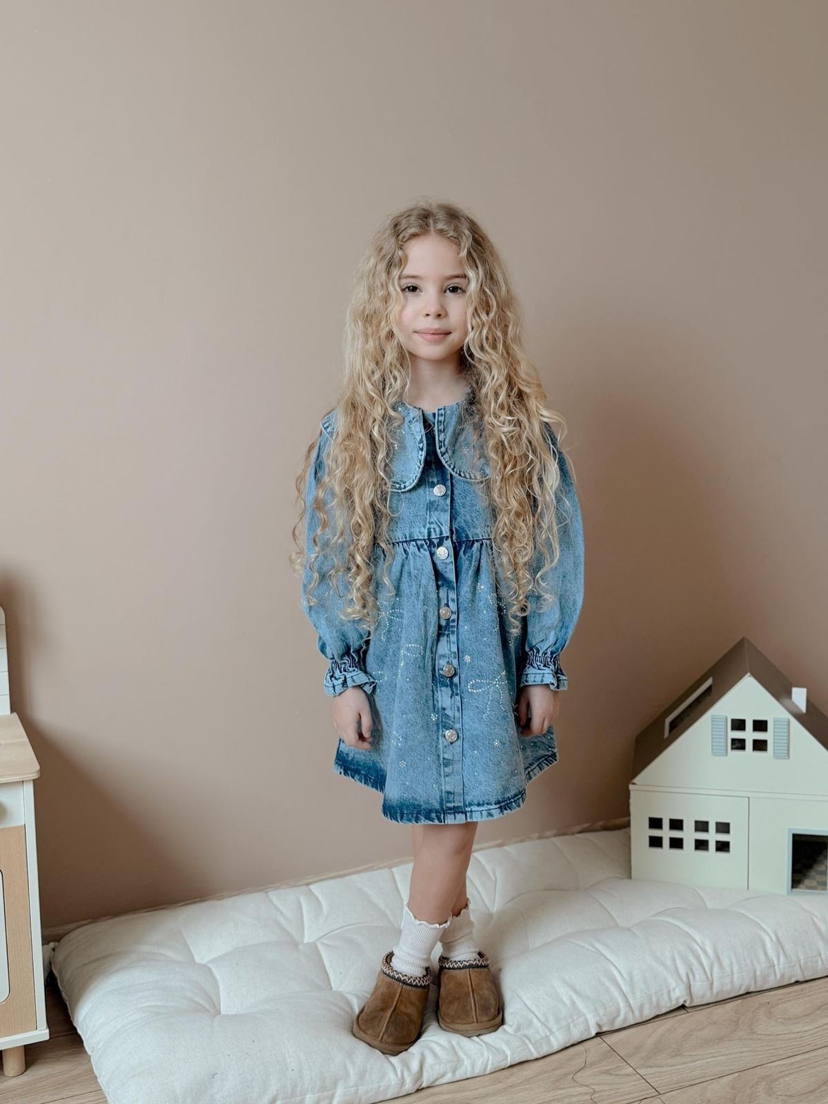11414 Kids Taşlı Denim Elbise 4-5/11-12 Yaş