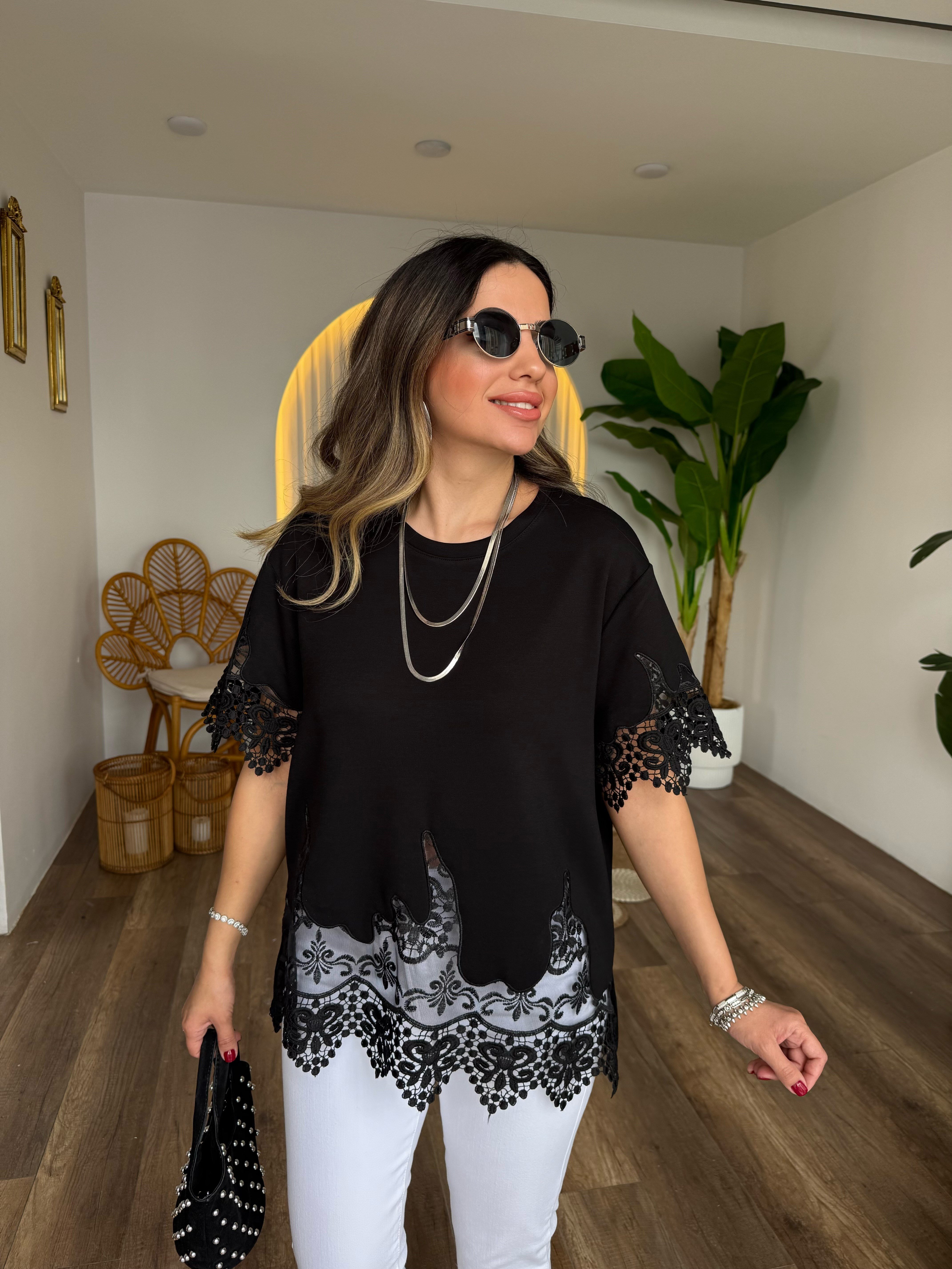 11526 Altı Güpür Detaylı Bluz