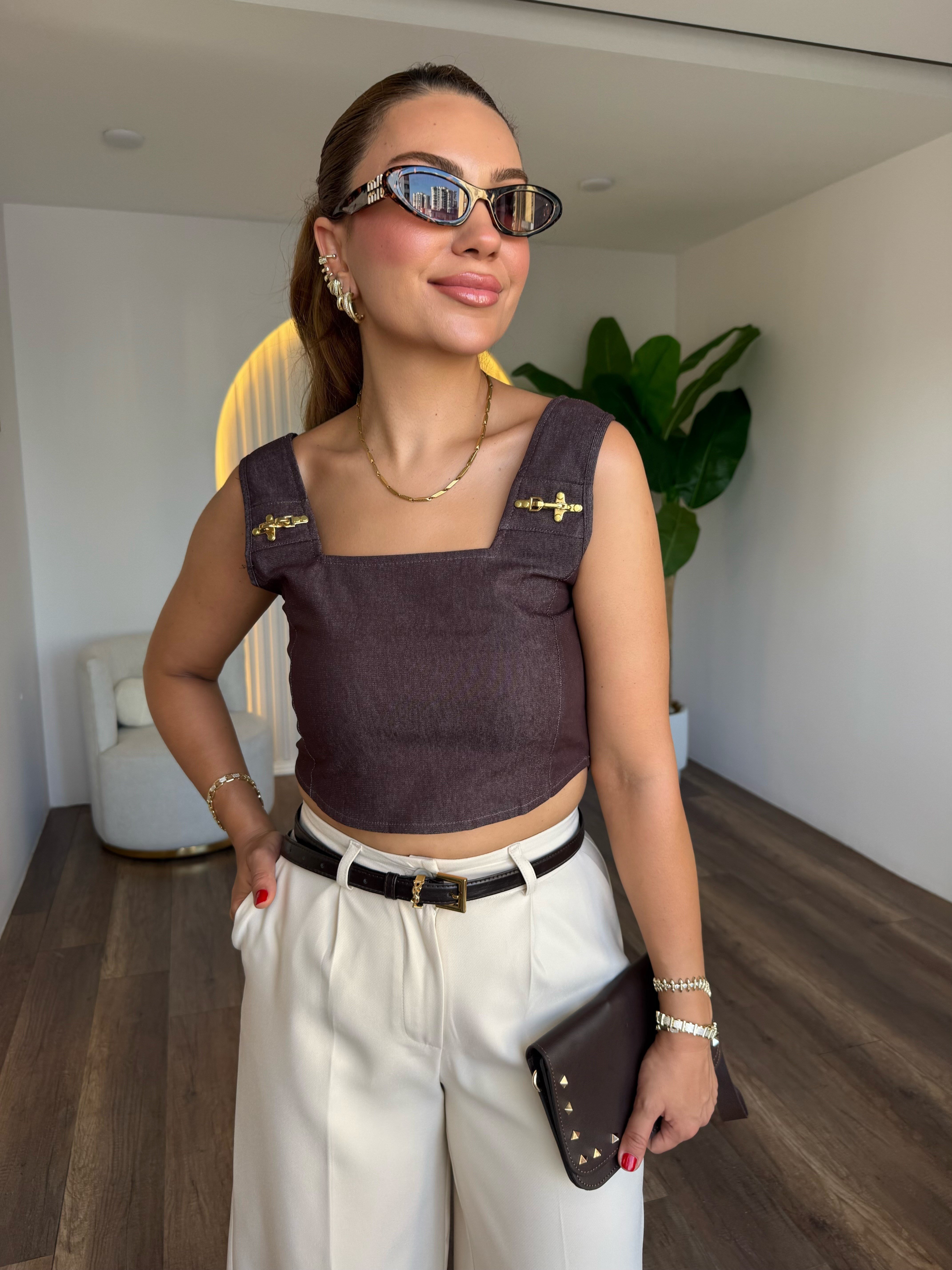 12072 Gold Detaylı Bluz Büstiyer