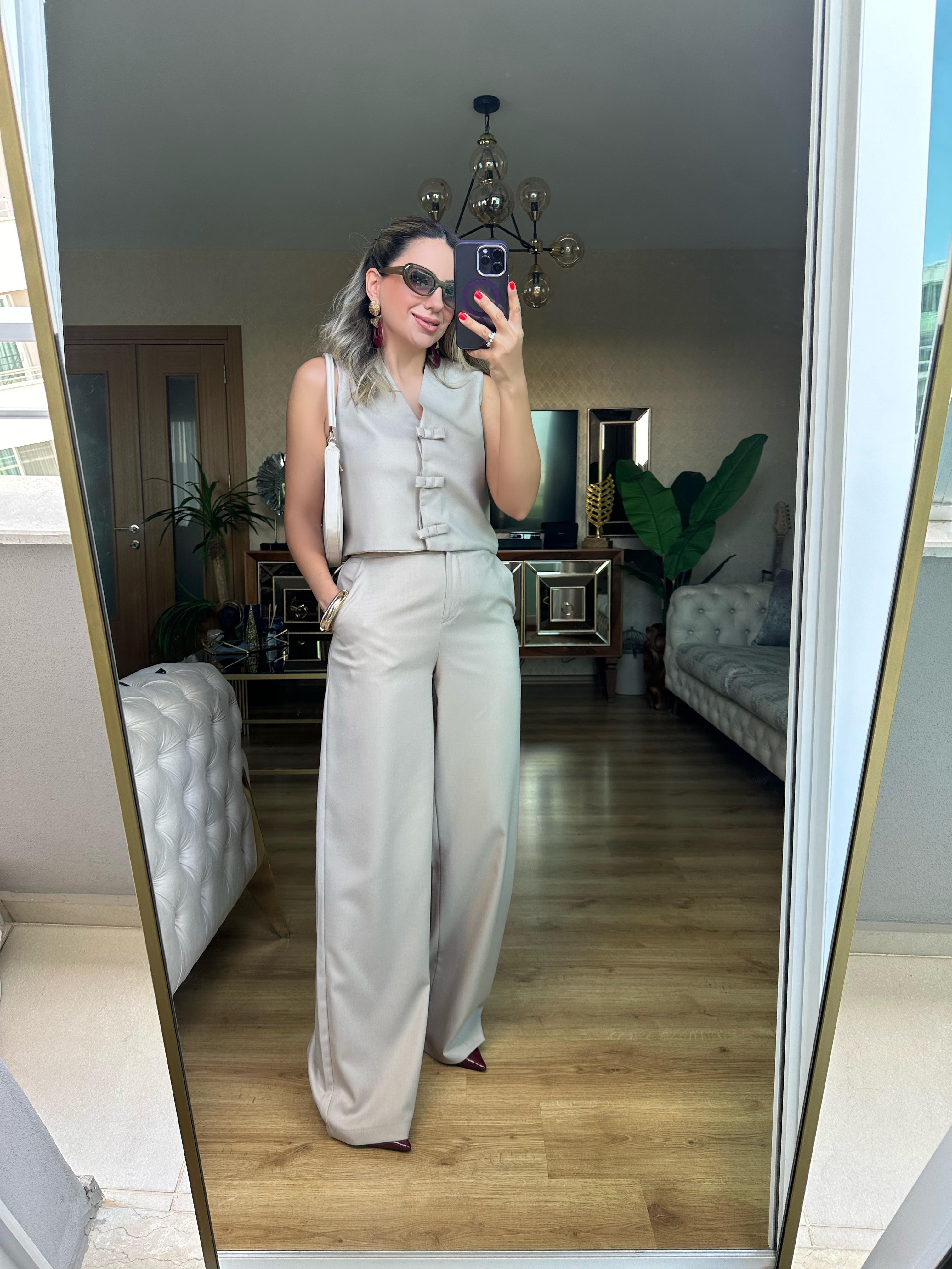 8507 Fiyonklu Yelek Pantolon Takım