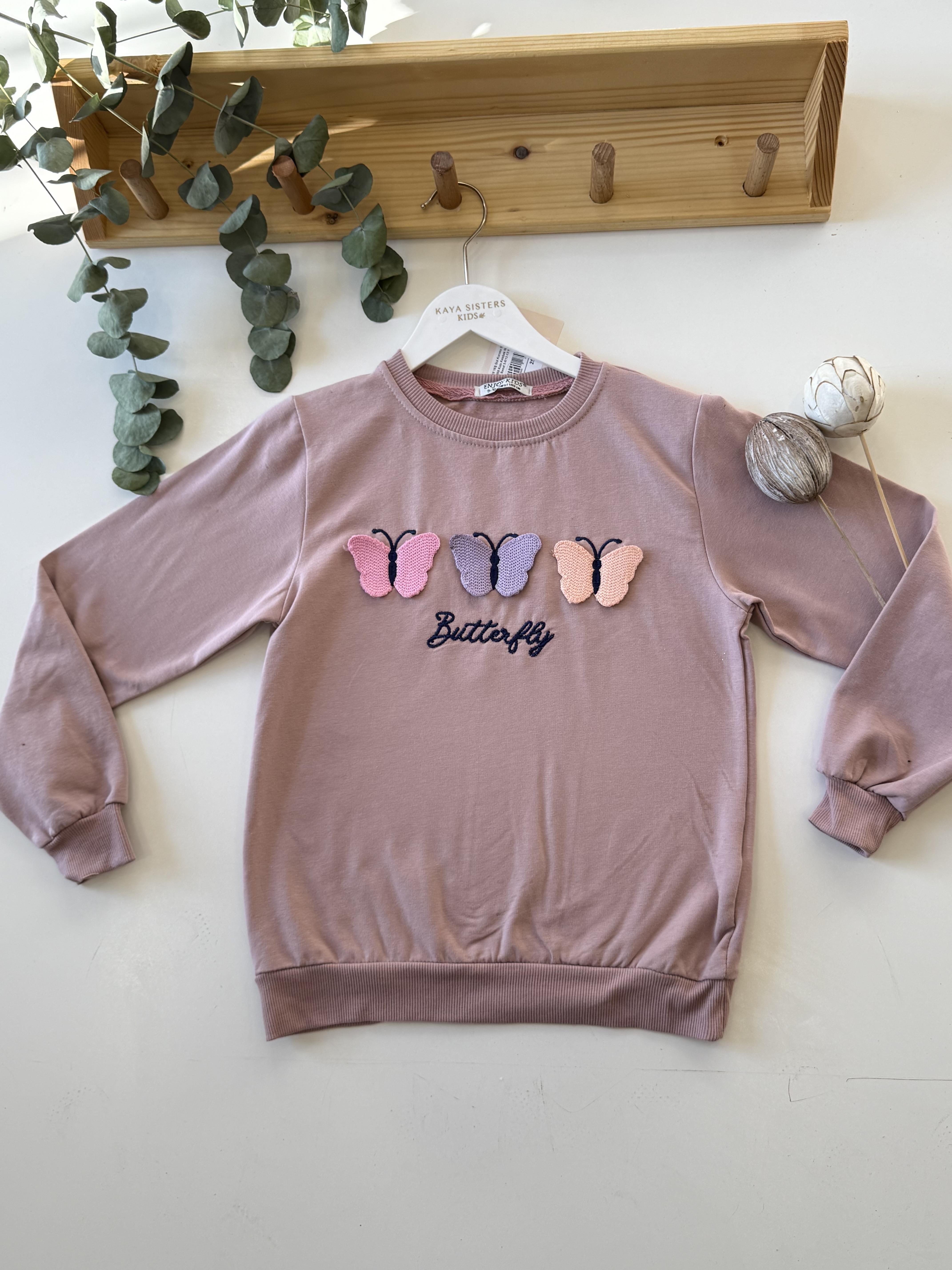 8808 Kids Kelebek Nakışlı Sweat 5-6/12-13 Yaş