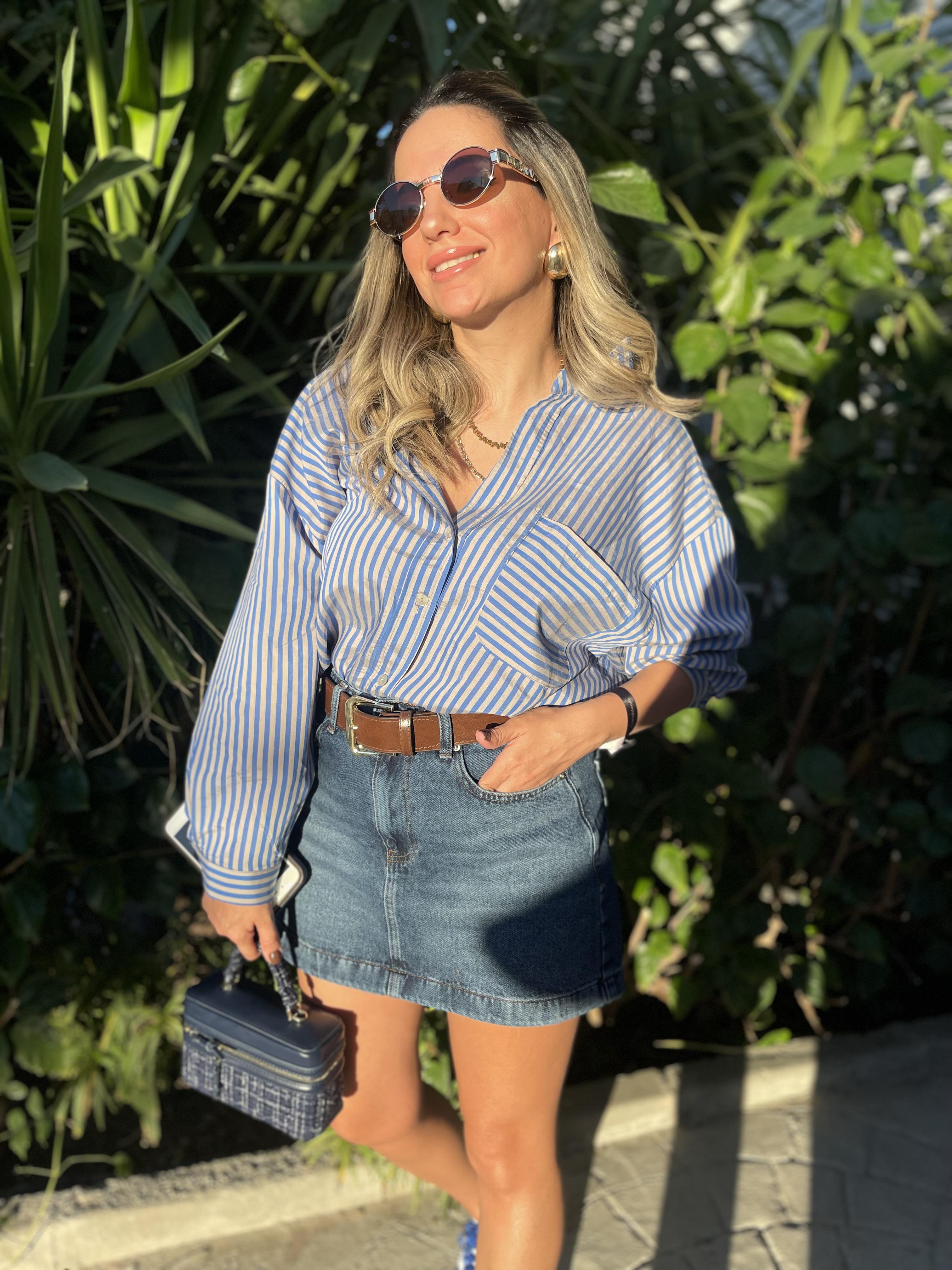 8857 Mavi Çizgili Oversize Gömlek
