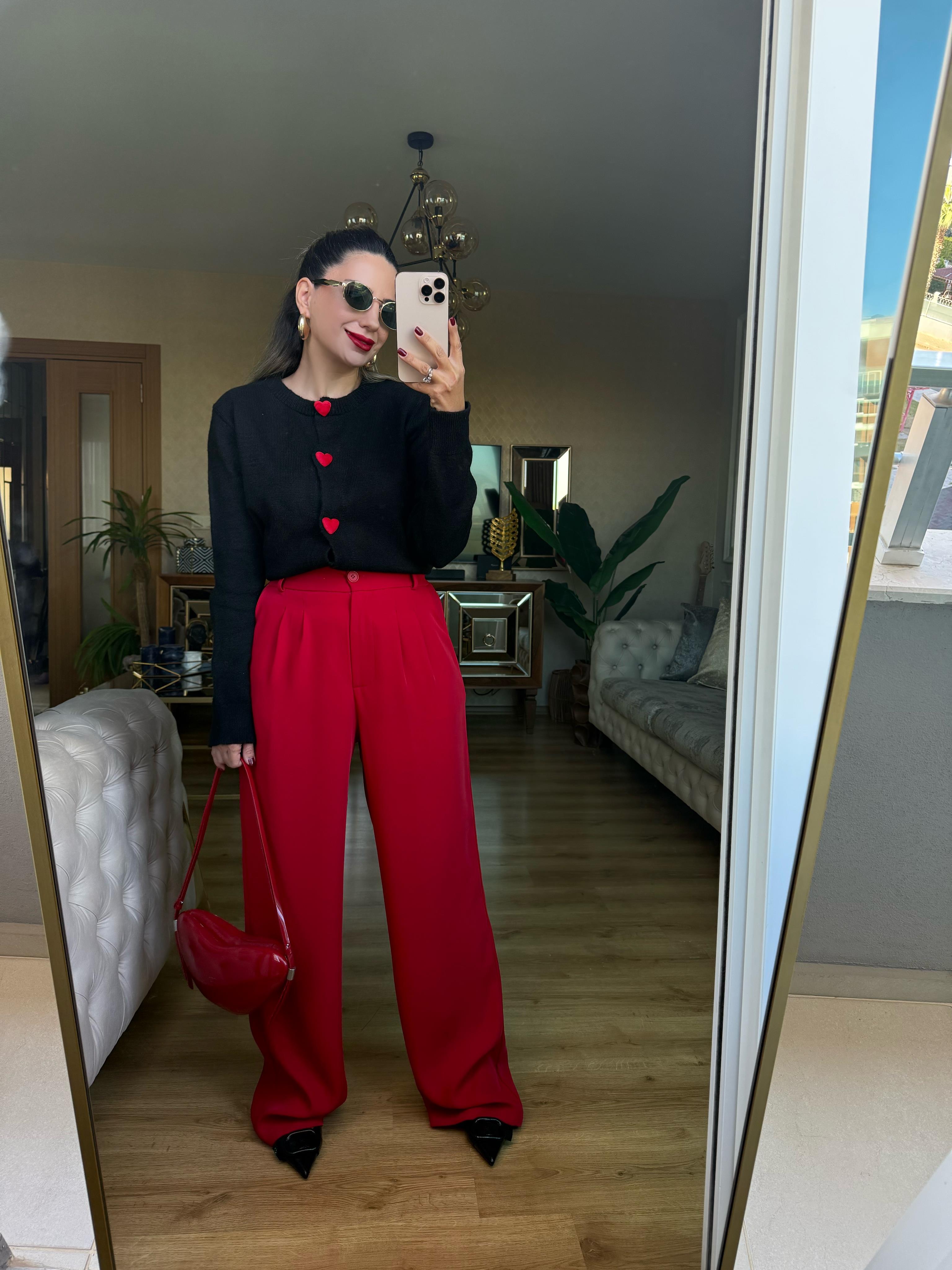 9060 Kırmızı Palazzo Pantolon