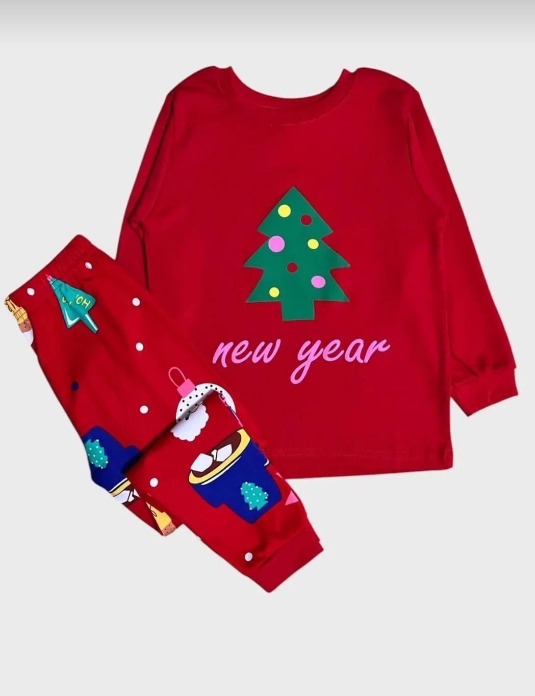 9178 Kids Yeni Yıl Pamuklu Ağaçlı Pijama Takım 1-2/4-5 Yaş
