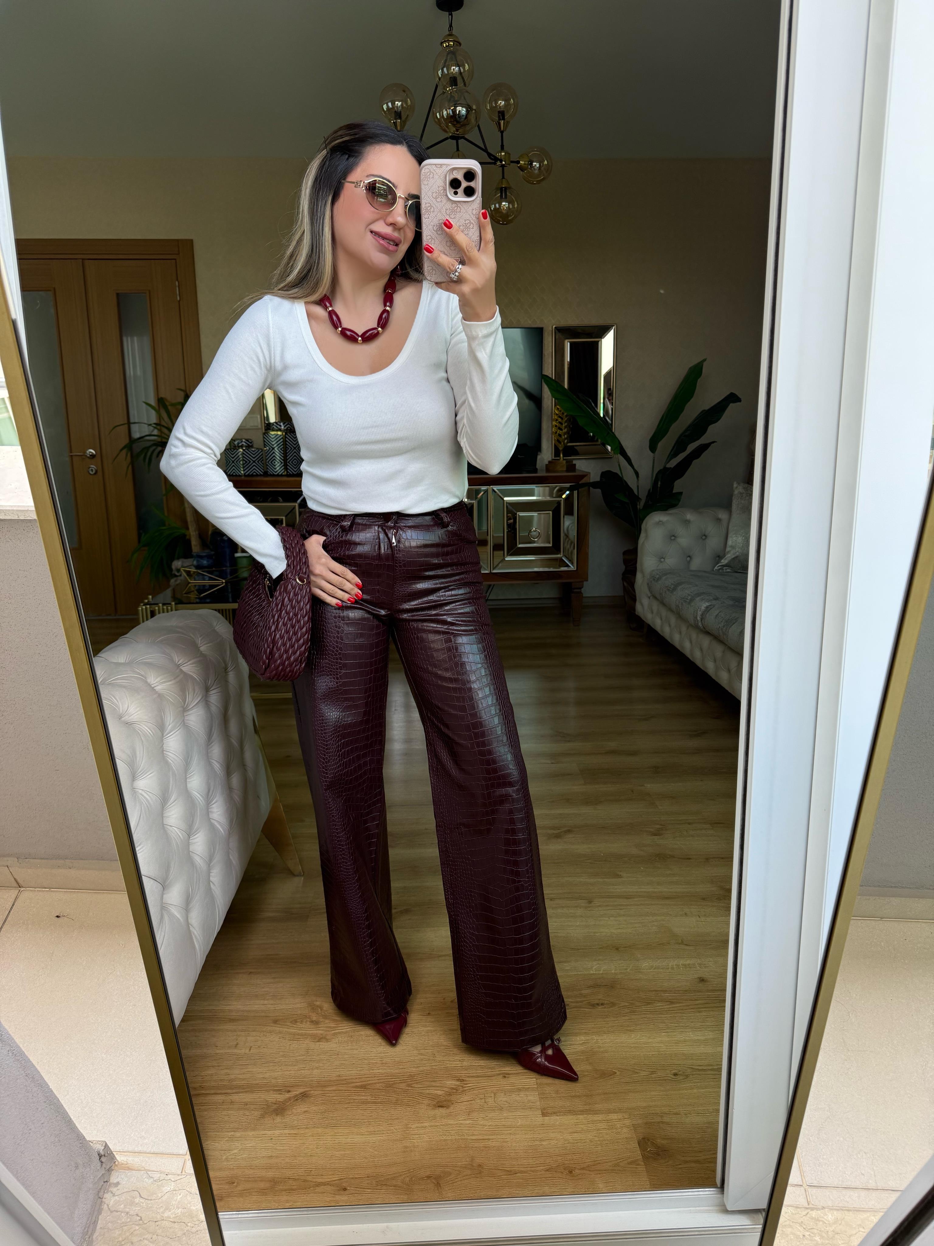 9188 Krok Desen Geniş Paça Pantolon