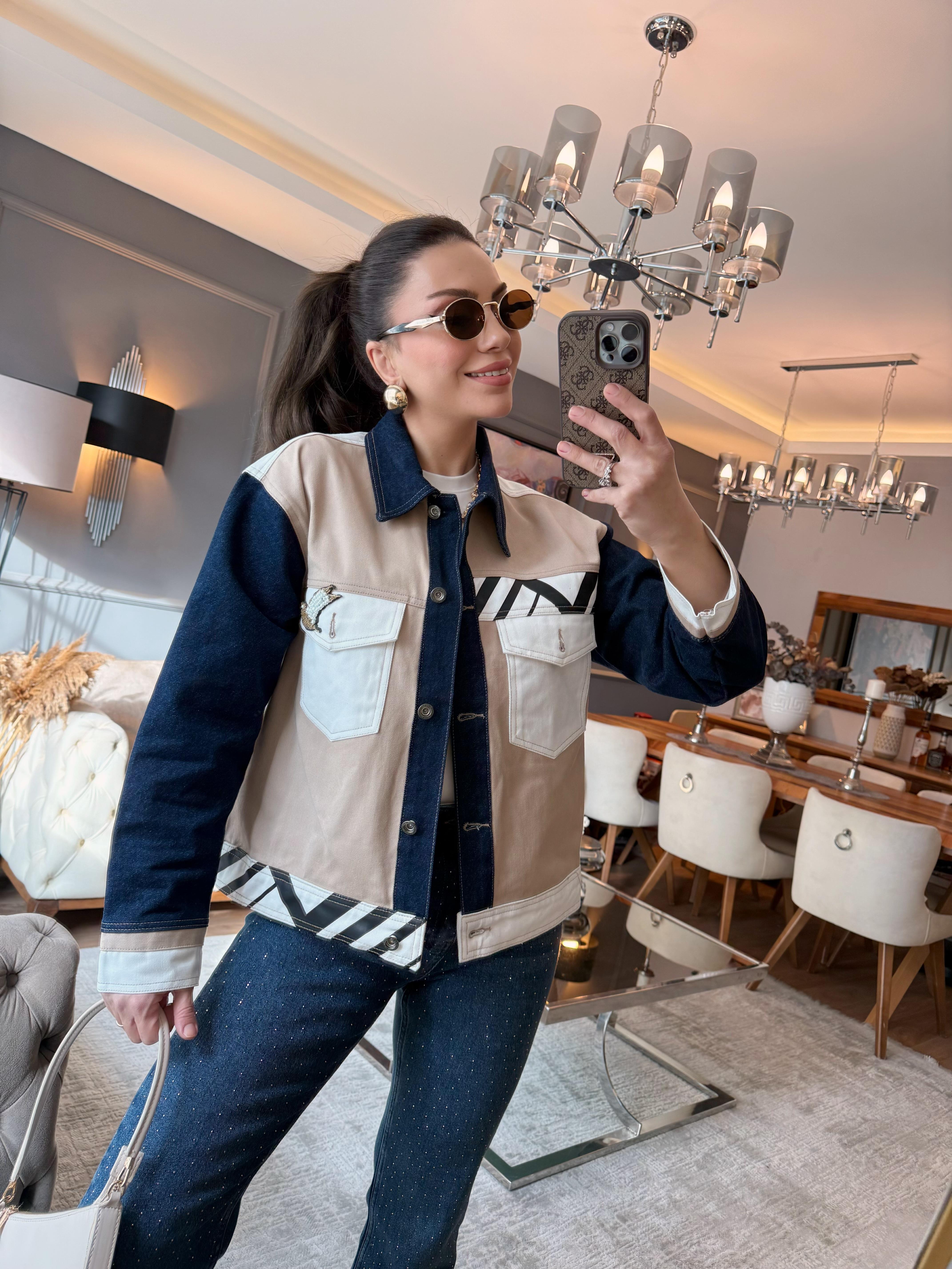 9216 Kuş Detaylı Tasarım Ceket