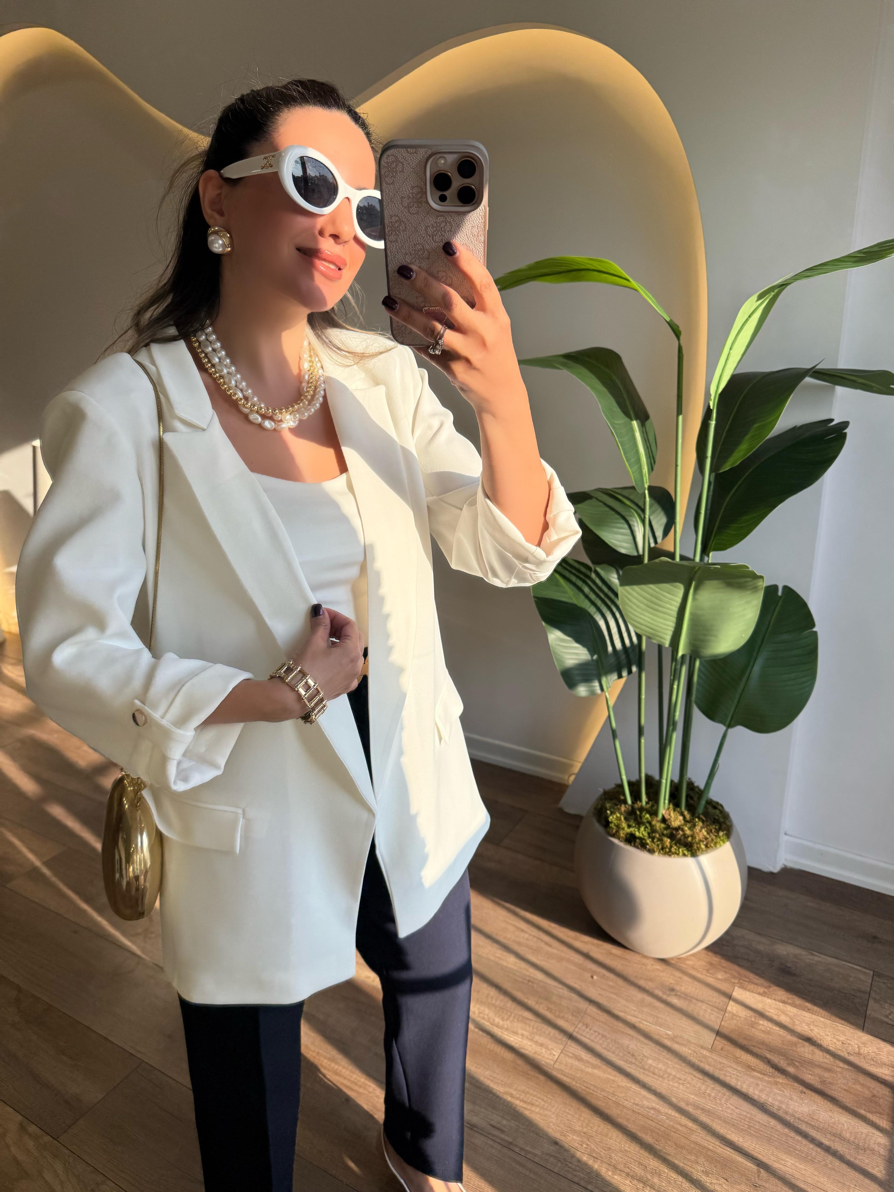9339 Kolu Gold Düğme Detaylı Blazer Ceket