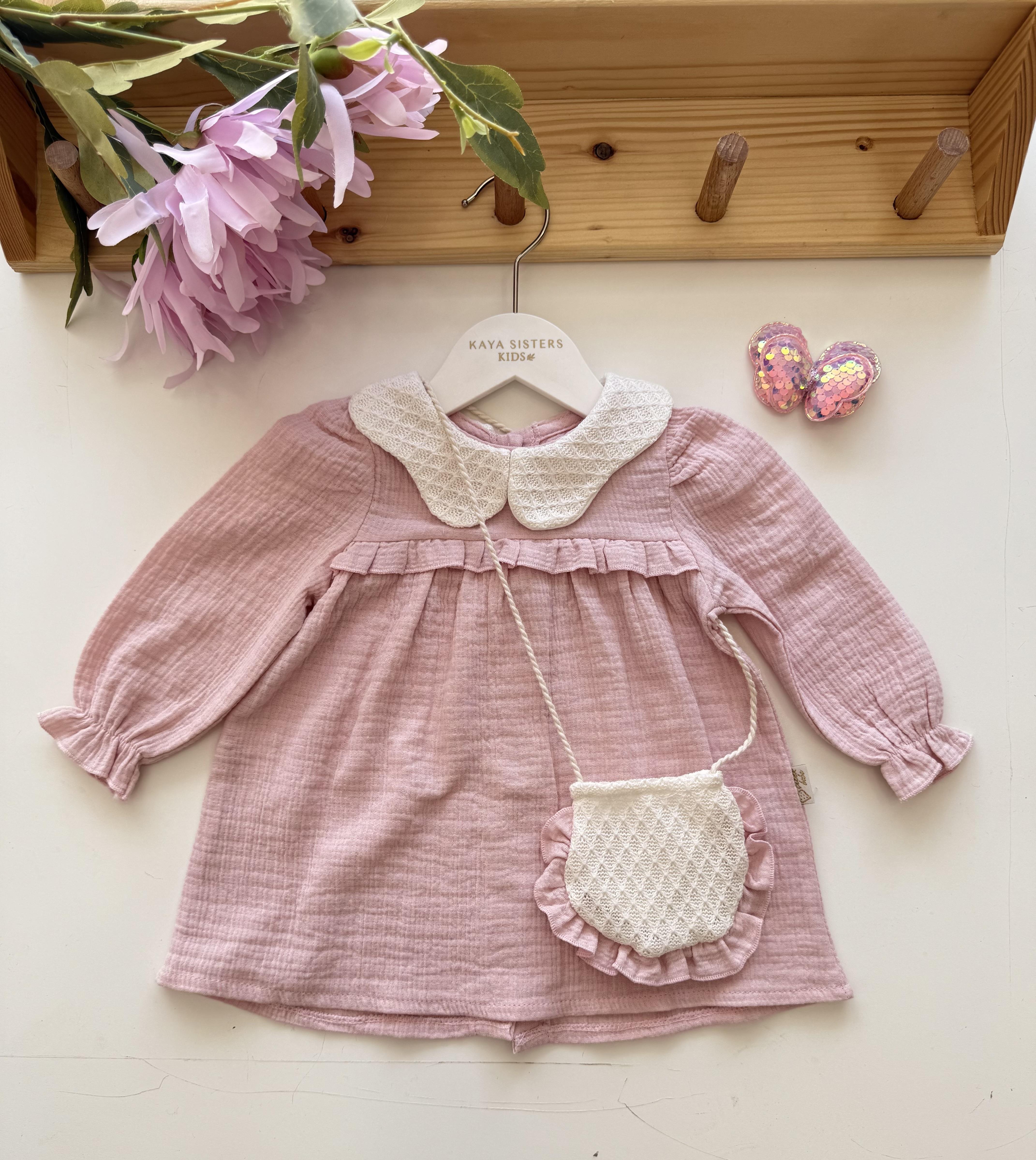 9358 Kids Çantalı Bebe Yaka Müslin Takım 9-24 Ay