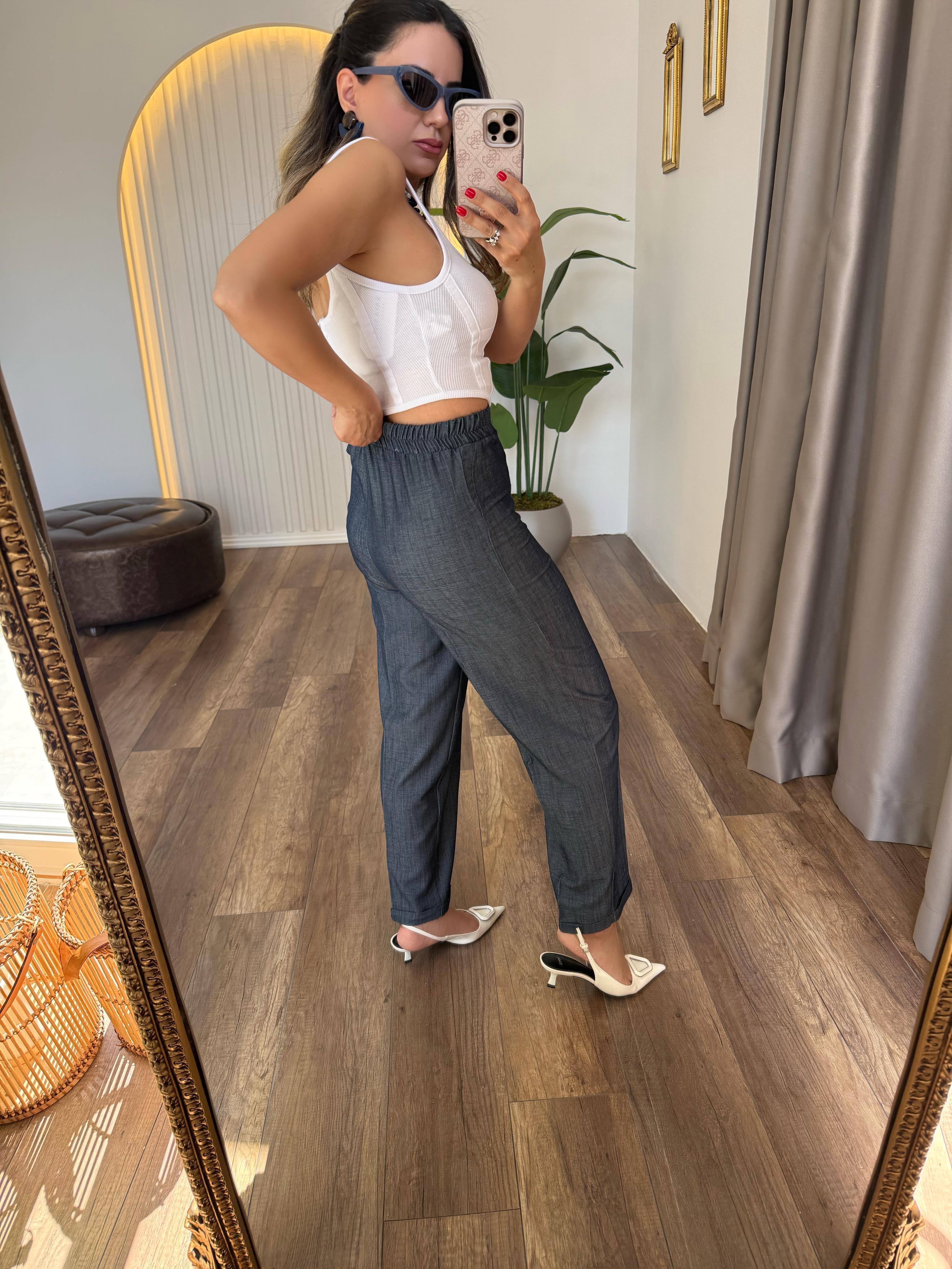 9400 Beli Lastikli Lacivert Pantolon