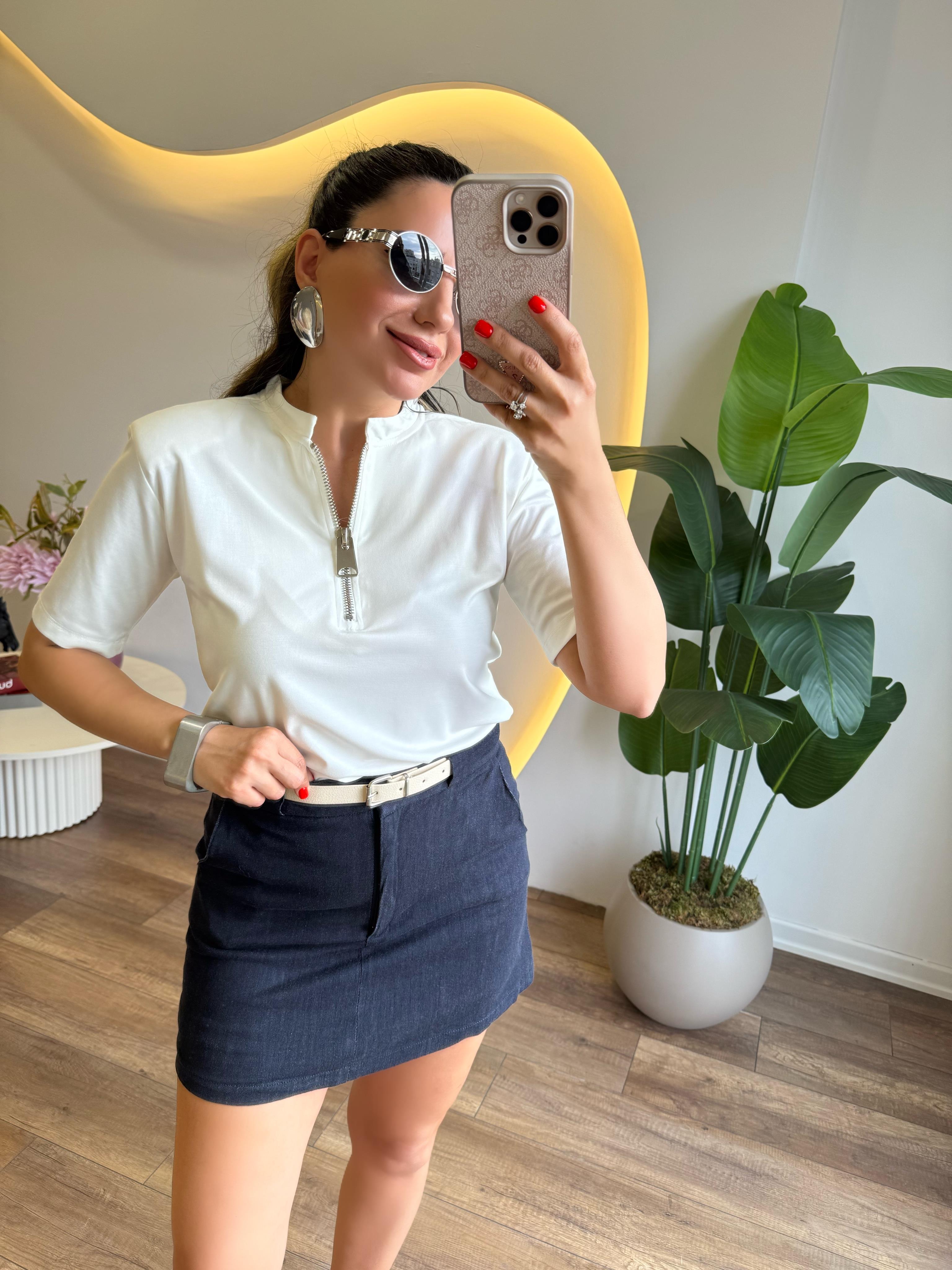 9437 Önü Fermuarlı Bluz