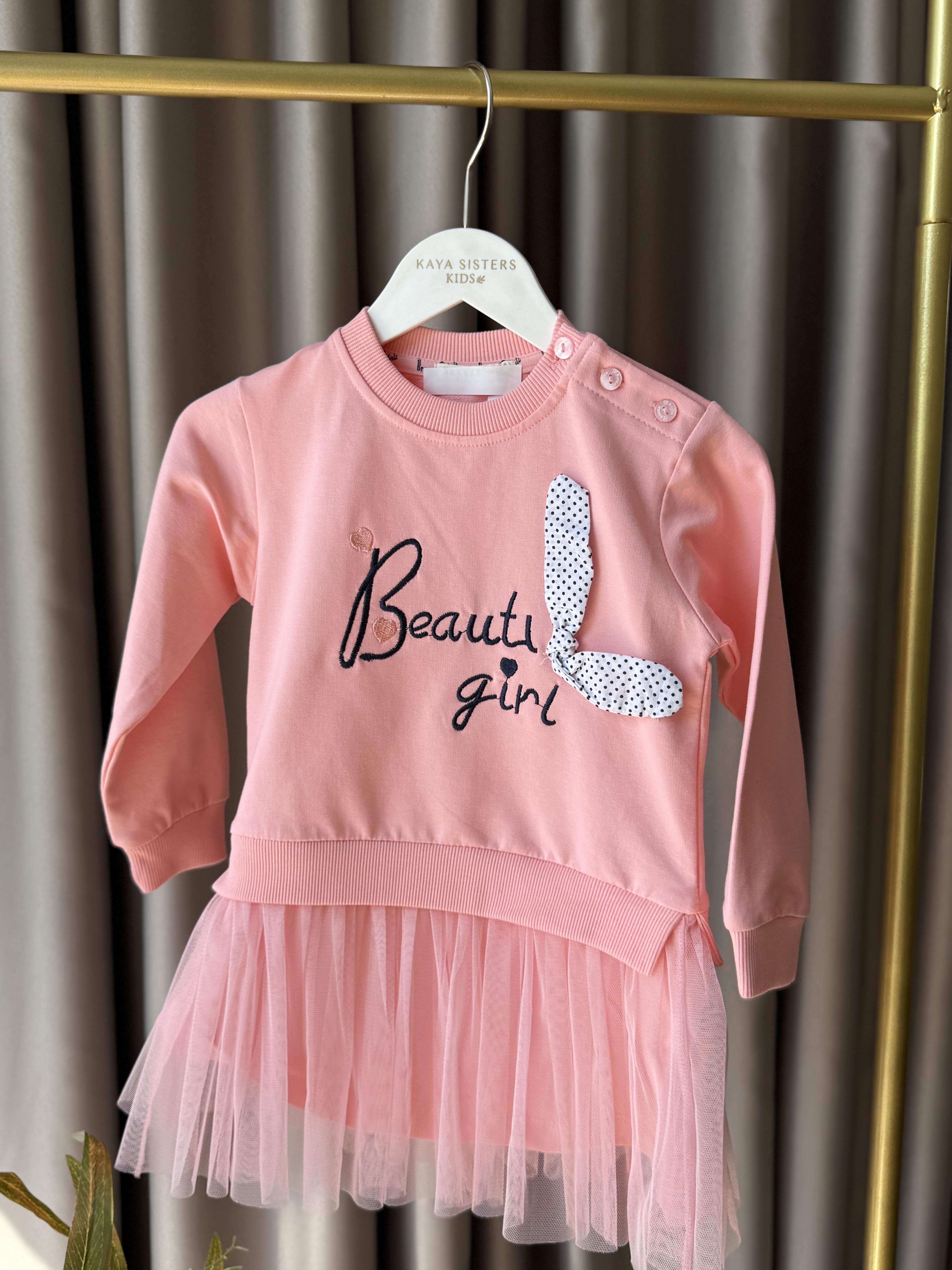 9494 Kids Beauty Girl Baskılı Elbise 18 ay-5 Yaş