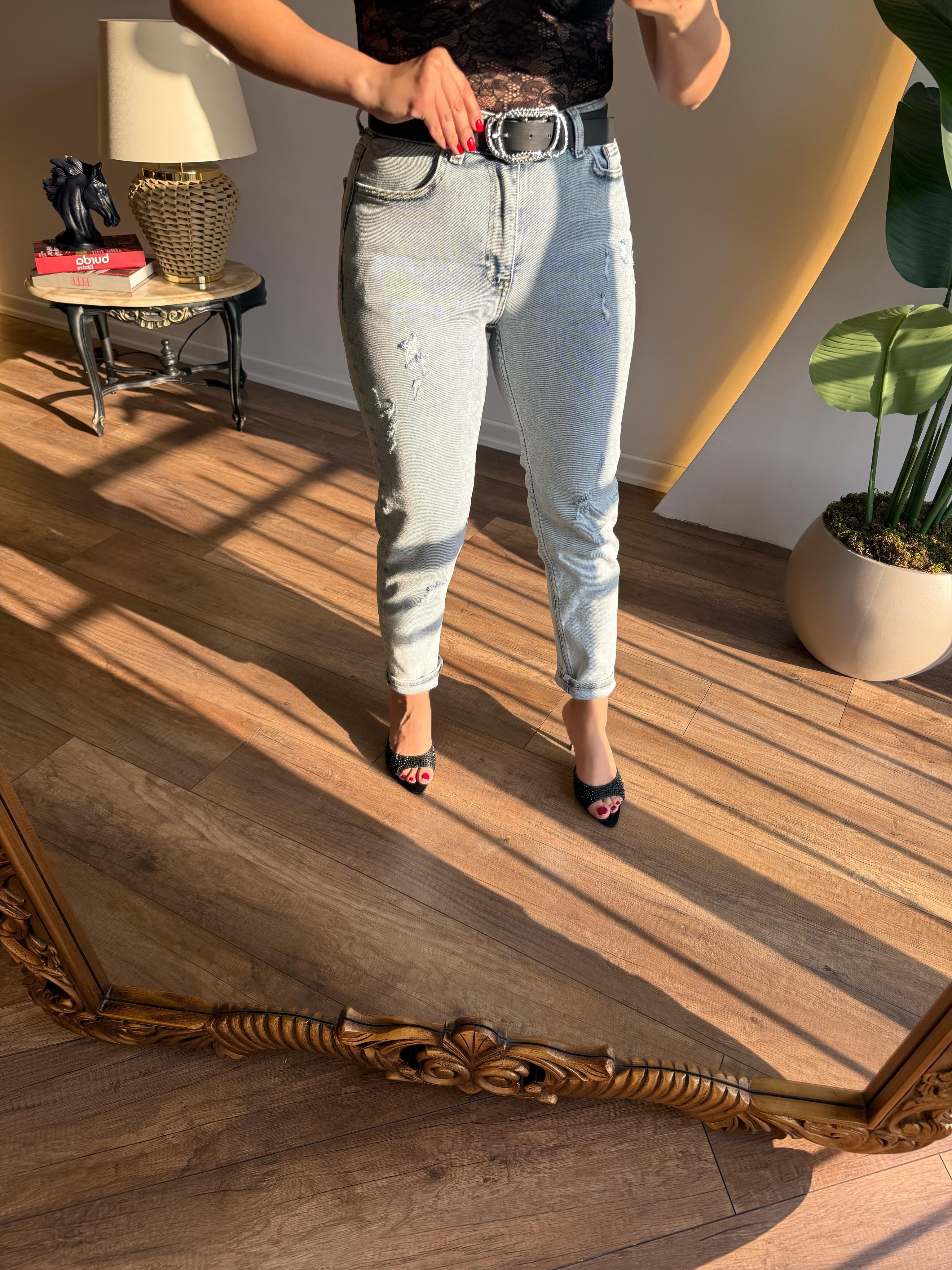 9533 Lazer Detaylı Yüksek Bel Comfort Jean