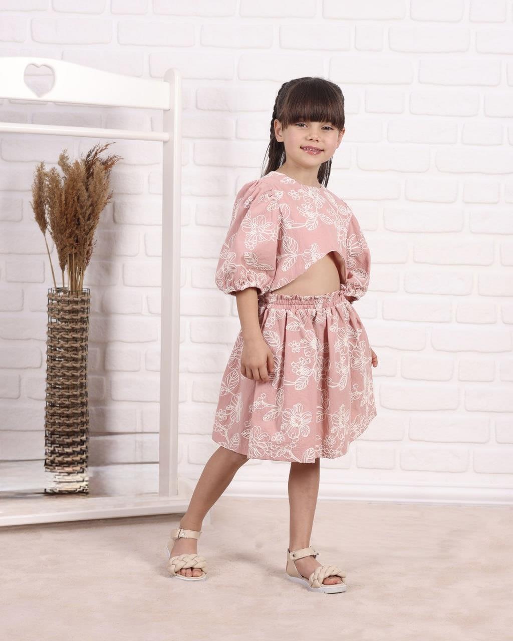 9594 Kids Brodeli Poplin Etekli Kız Takım 2-3/7-8 Yaş