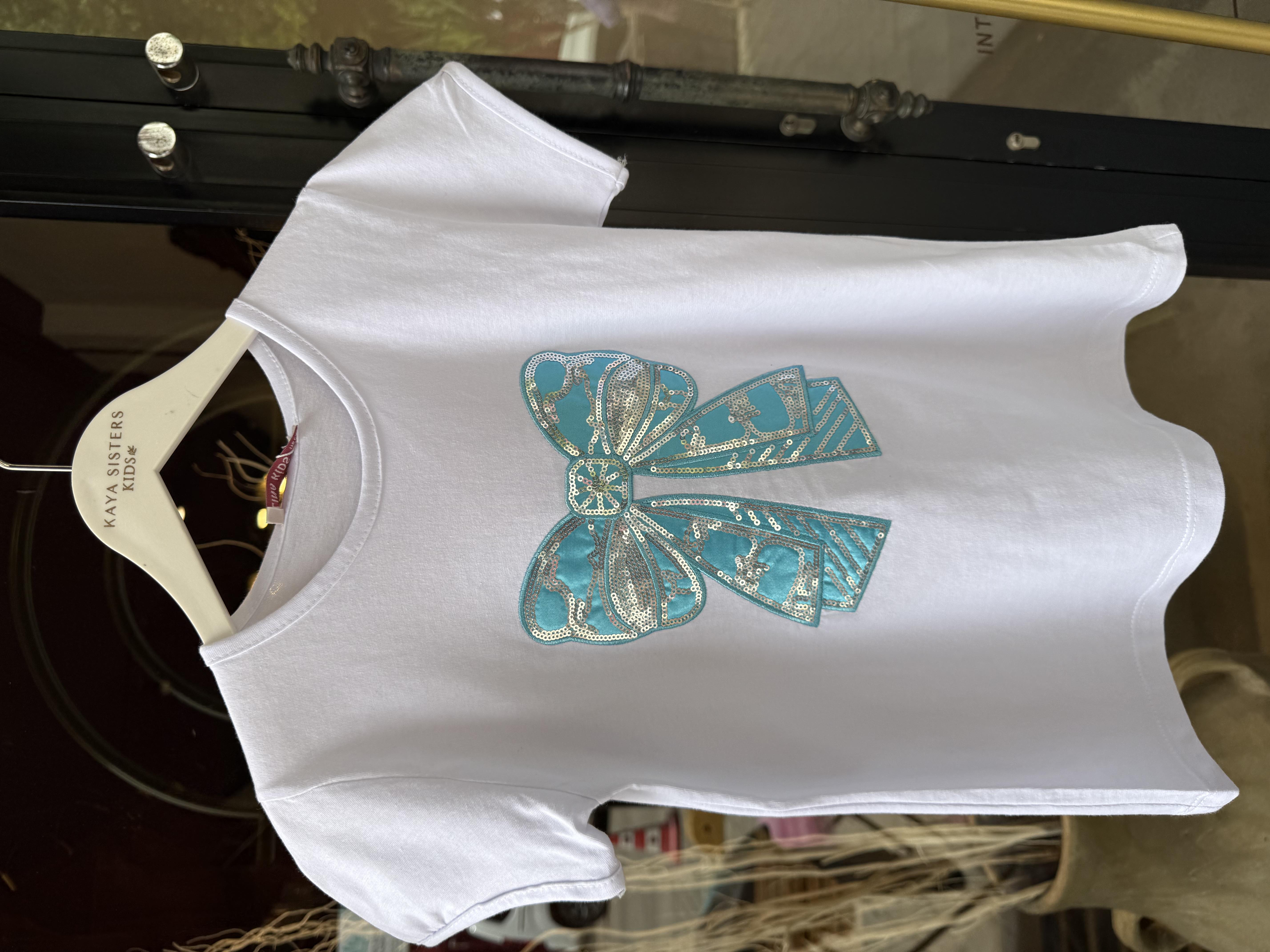 9654 Kids Önü Fiyonk Payetli Tshirt 6-7/10-11 Yaş