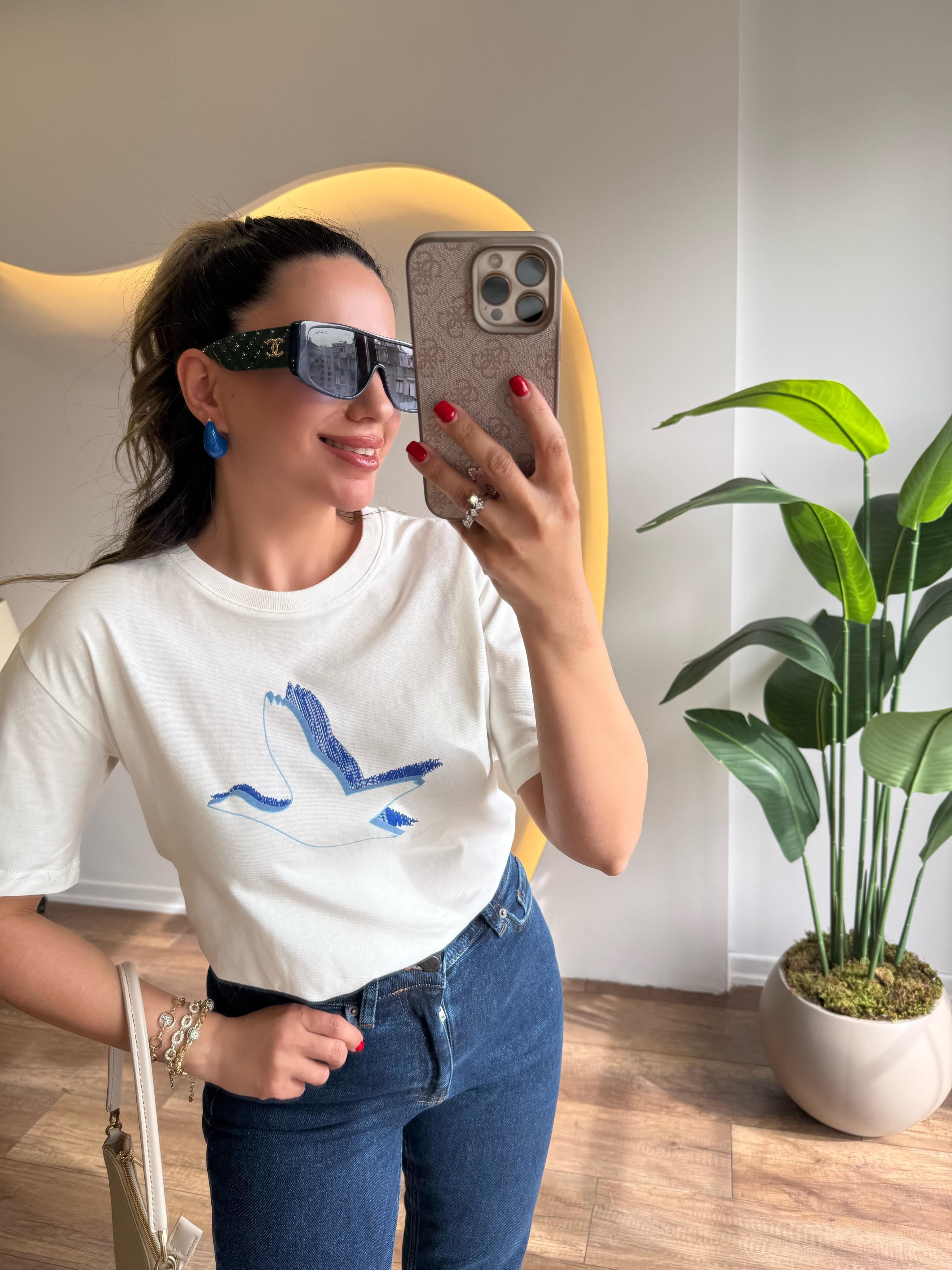 9655 Gölgeli Kuşlu Tshirt