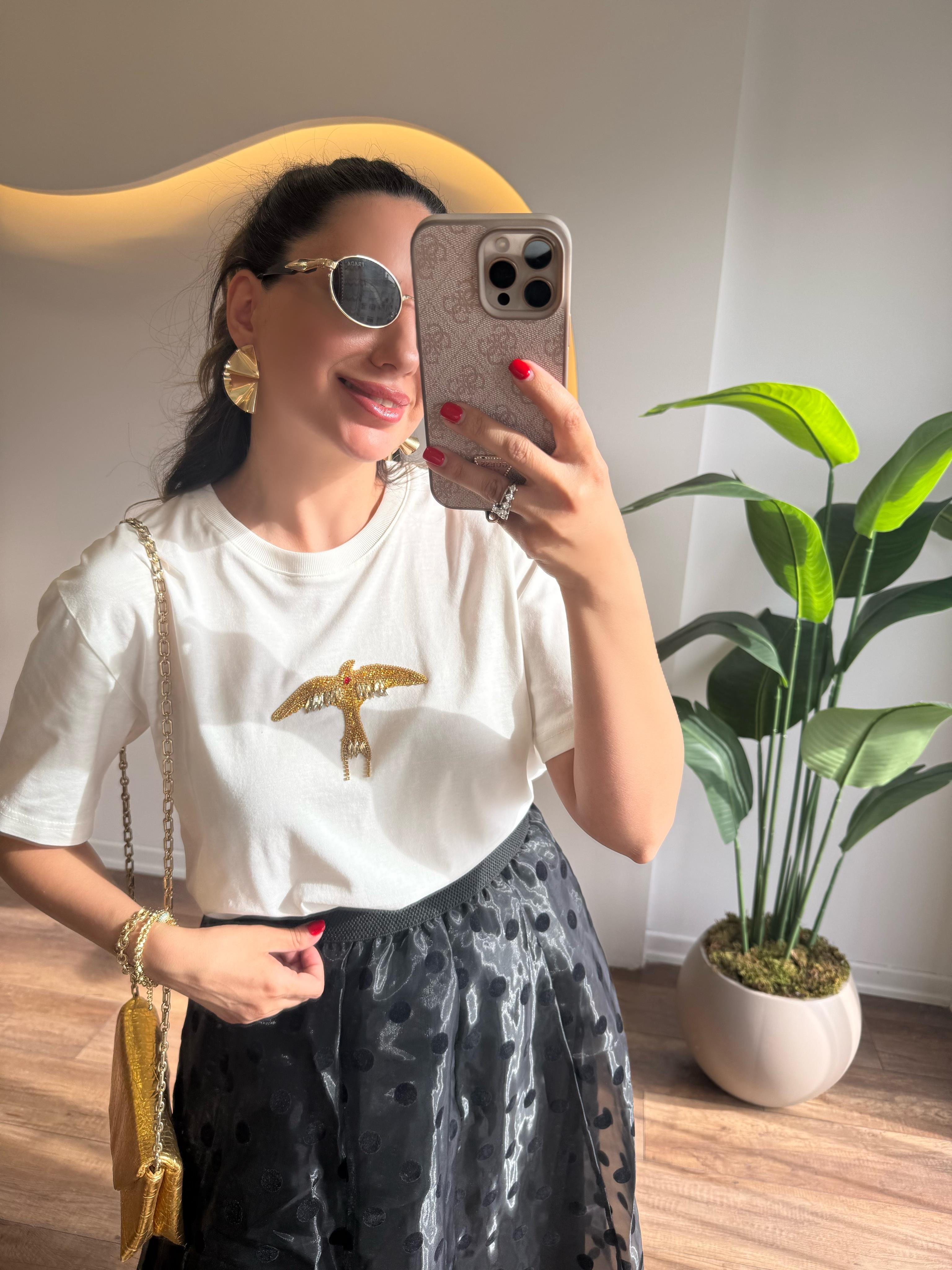 9656 Gold Kartal Kuşlu Tshirt