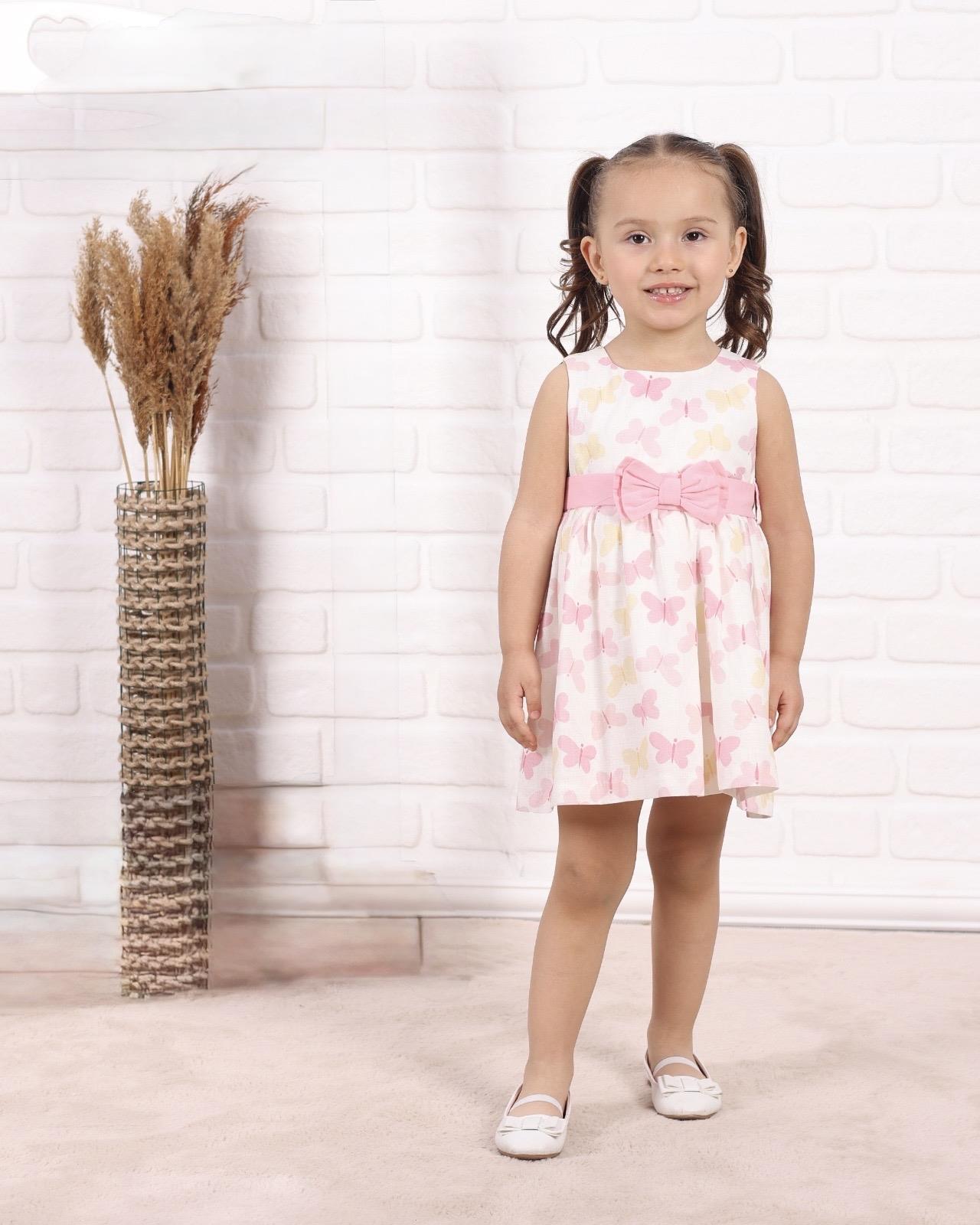 9713 Kids Kelebekli Kurdeleli Elbise 6-9/24-36 Ay