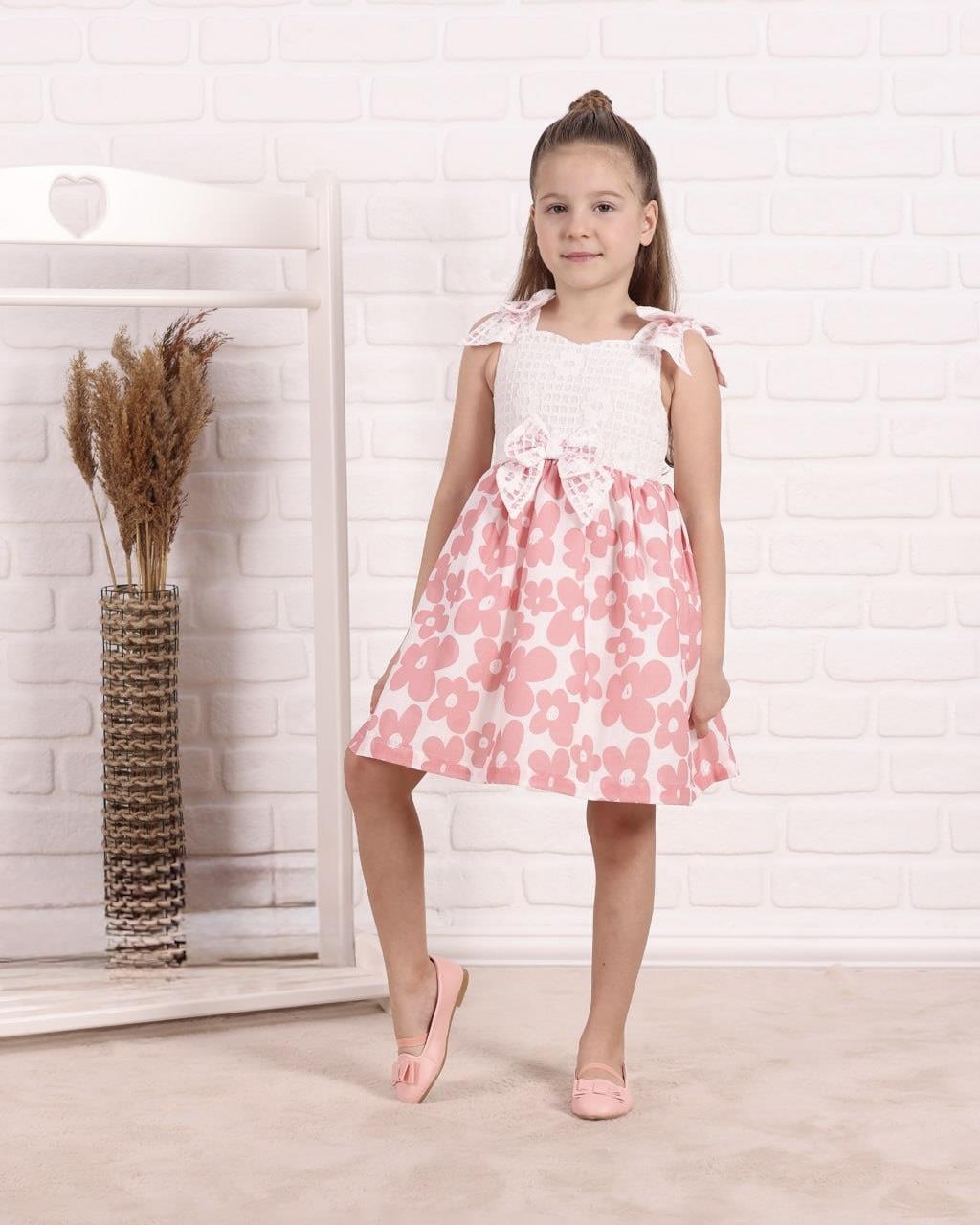 9716 Kids Çiçekli Kurdeleli Elbise 2-3/7-8 Yaş