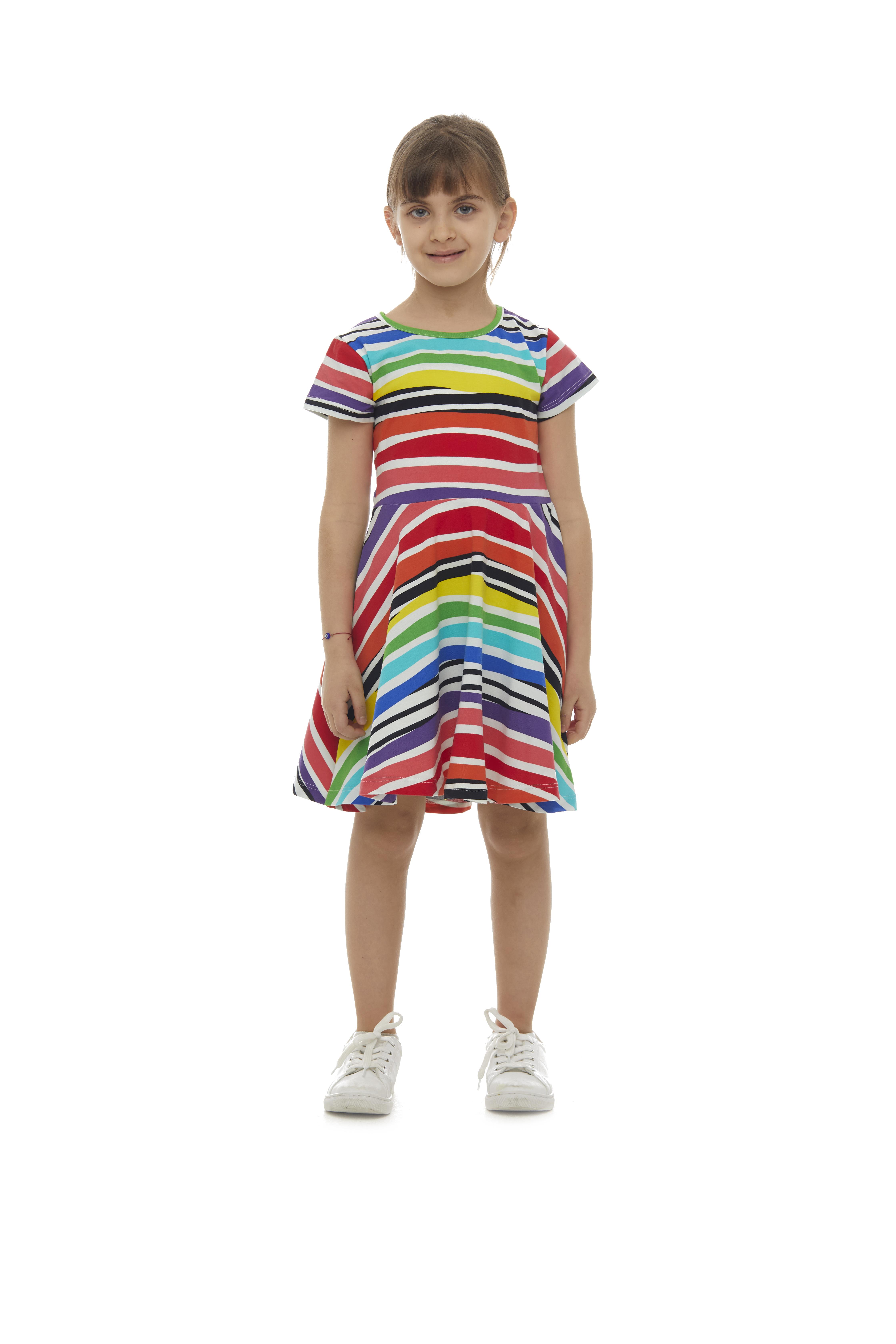 9777 Kids Yarım Kol Desenli Elbise 5-8 Yaş