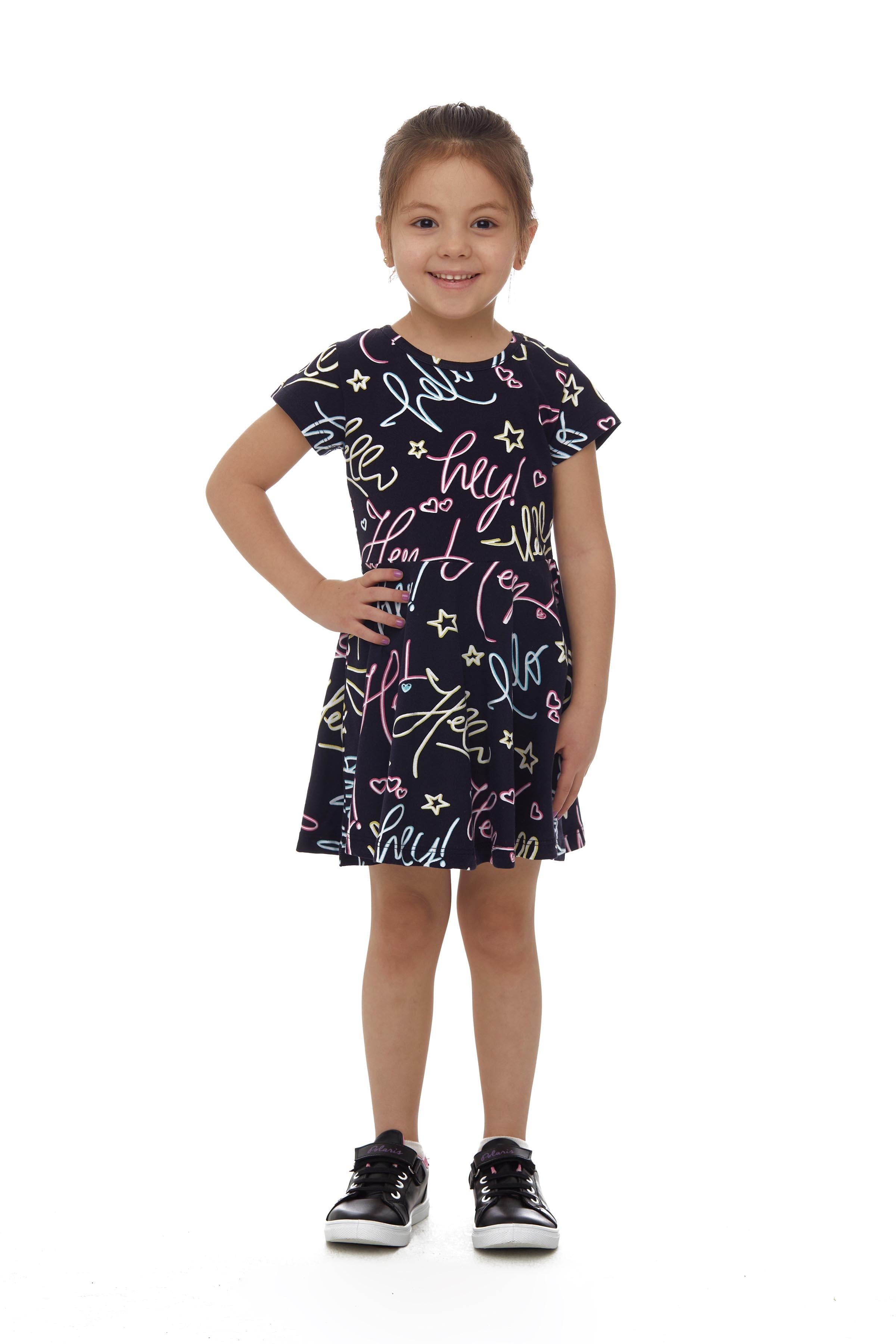 9777 Kids Yarım Kol Desenli Elbise 5-8 Yaş