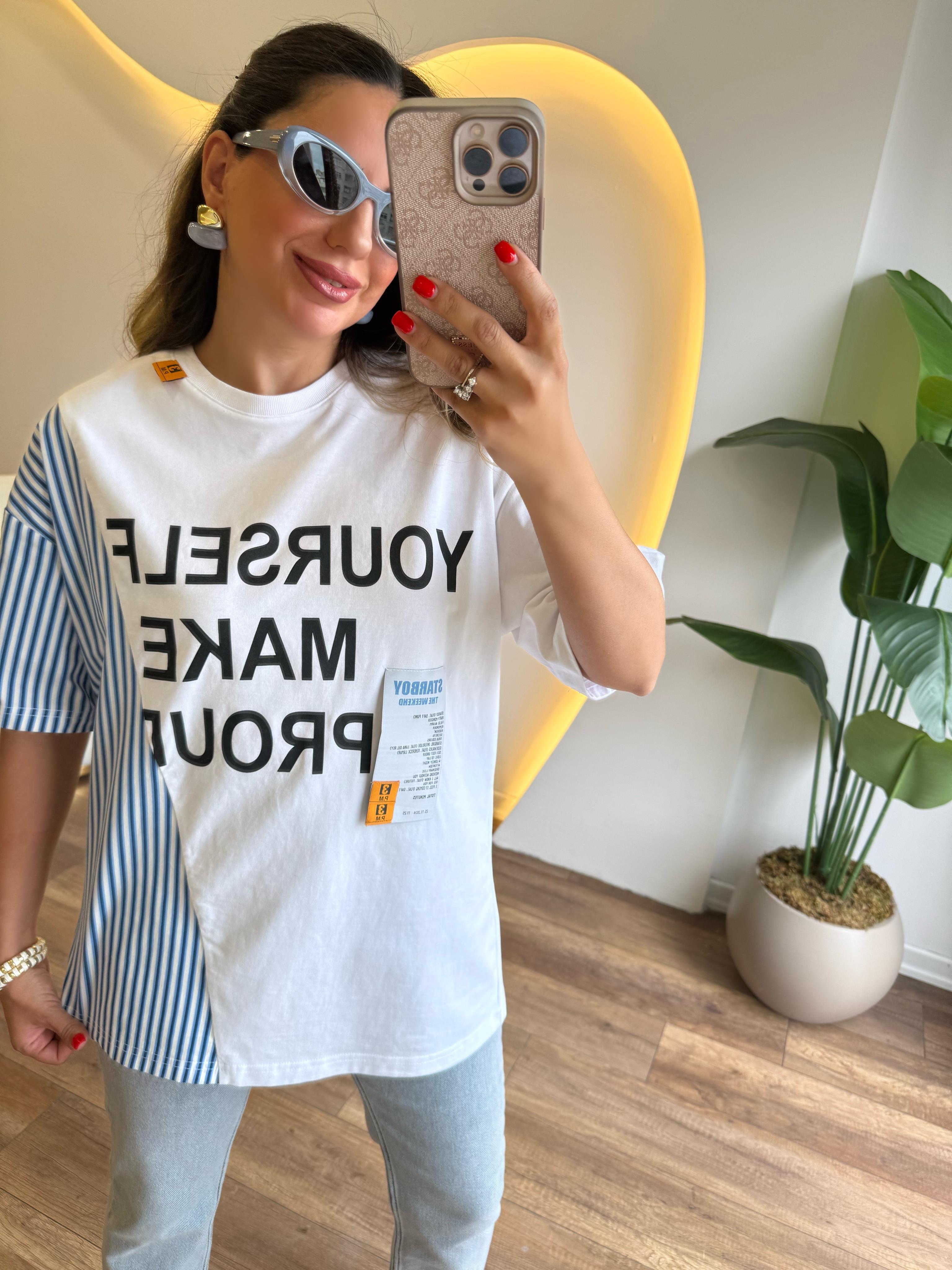 9815 Yourself Make Baskılı Çizgili Bluz