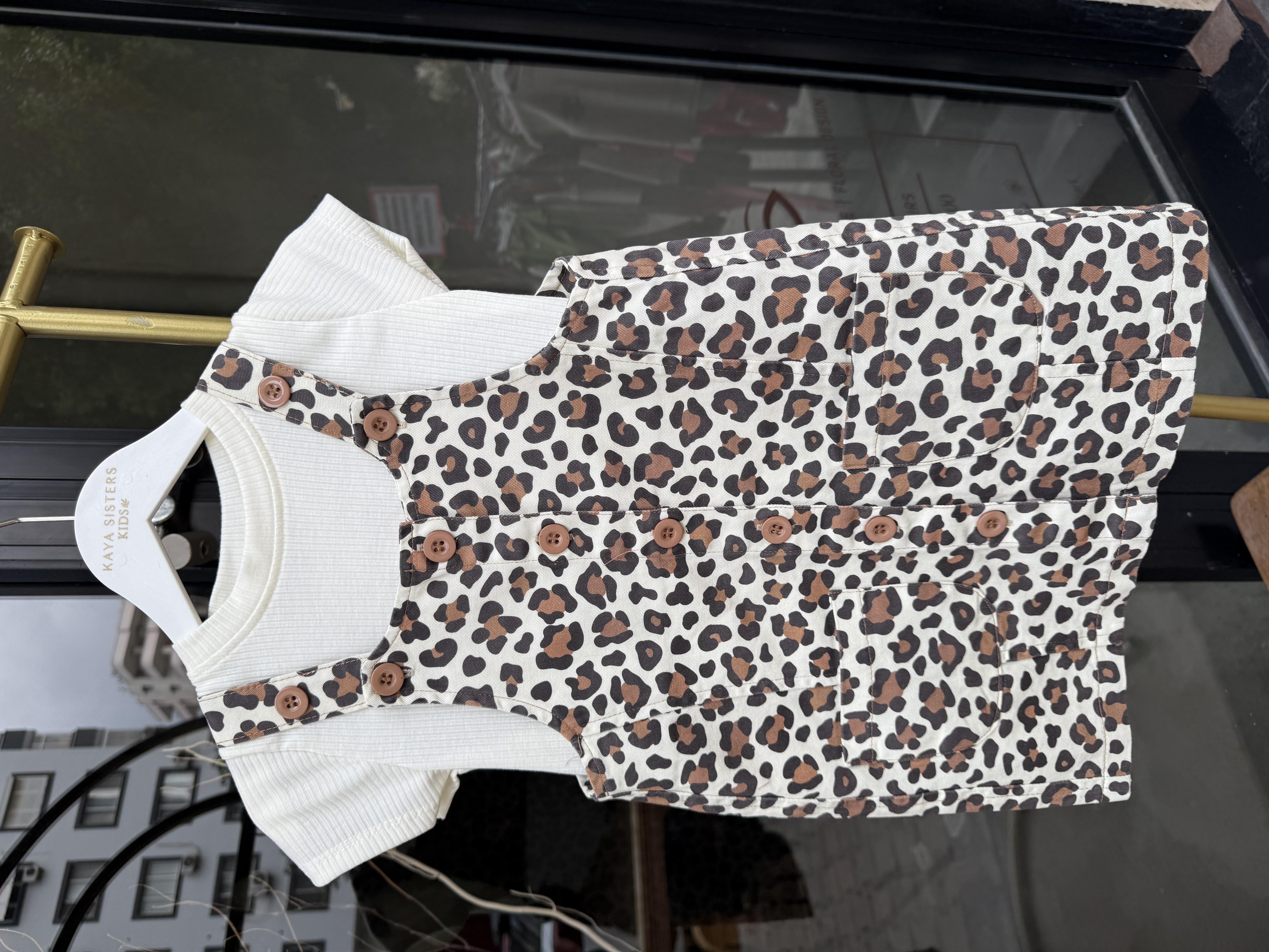9845 Kids Leopar Desenli Kız Salopet 5-6/8-9 Yaş