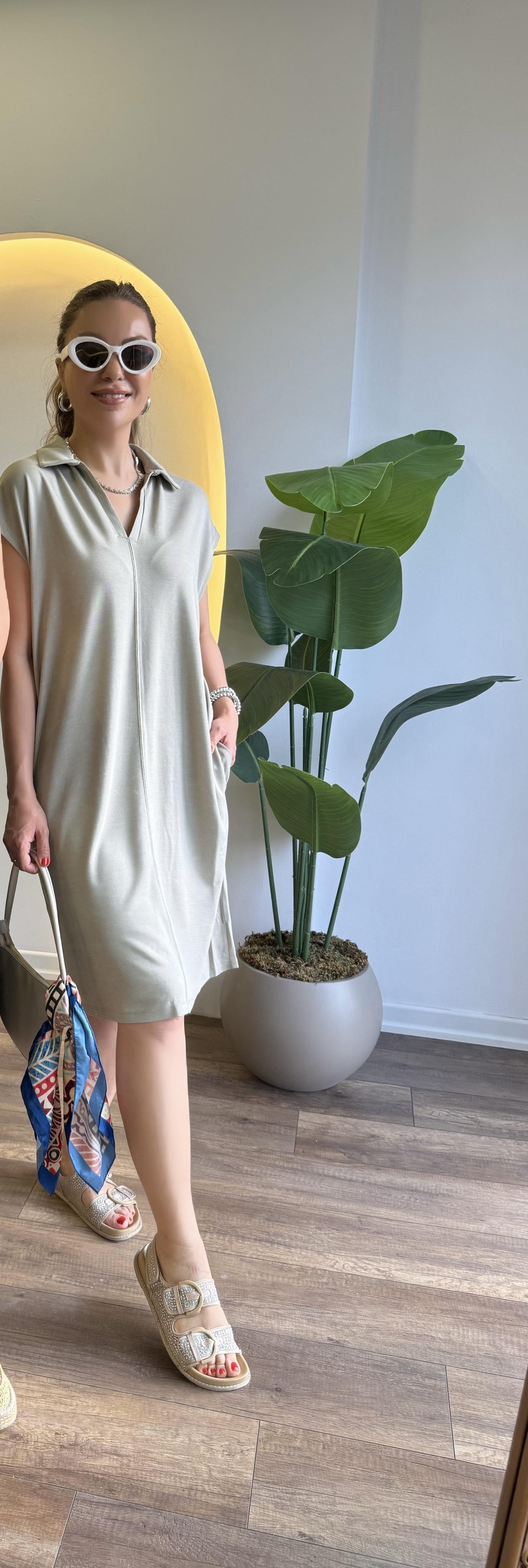9927 Oversize Yarım Kol Elbise