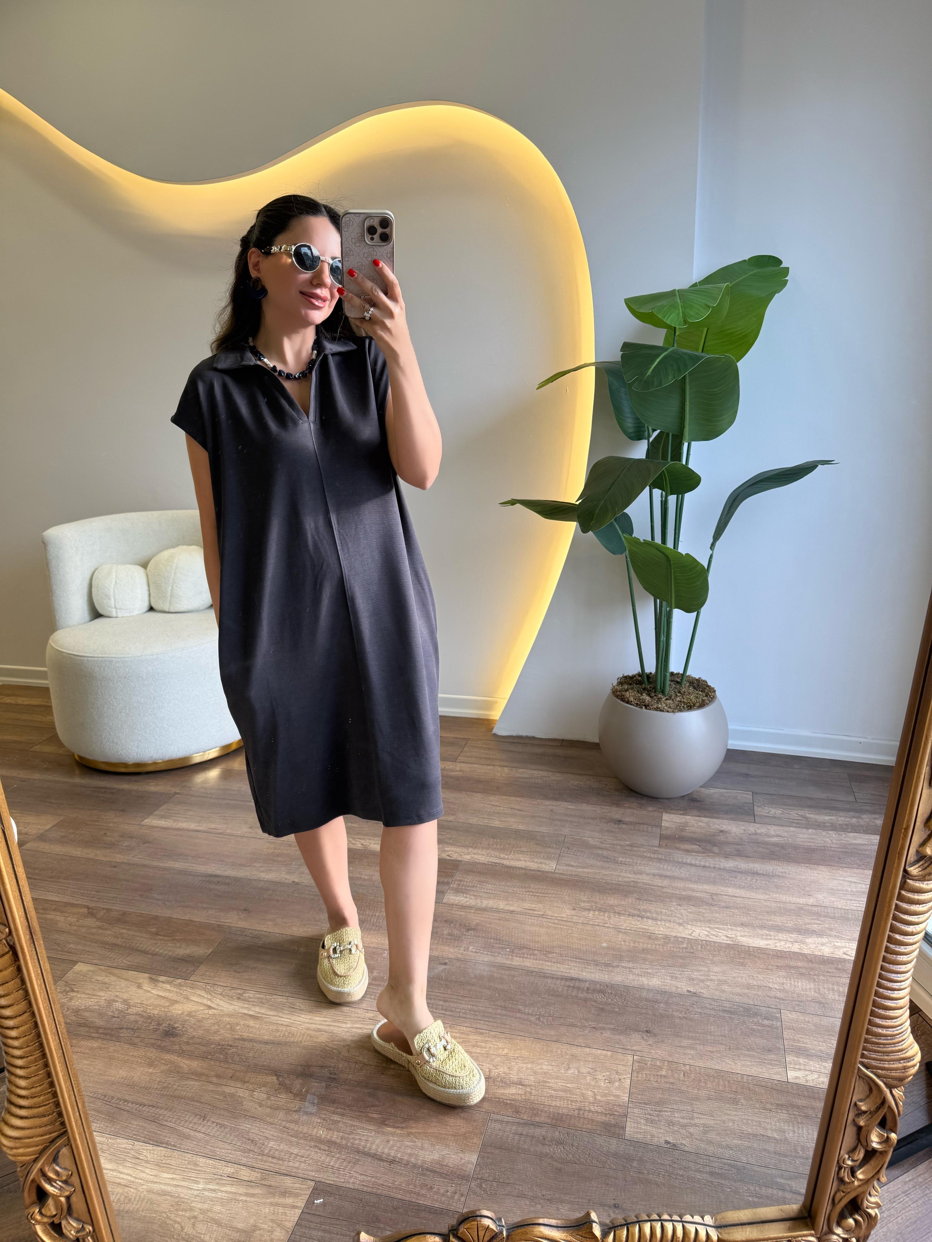 9927 Oversize Yarım Kol Elbise