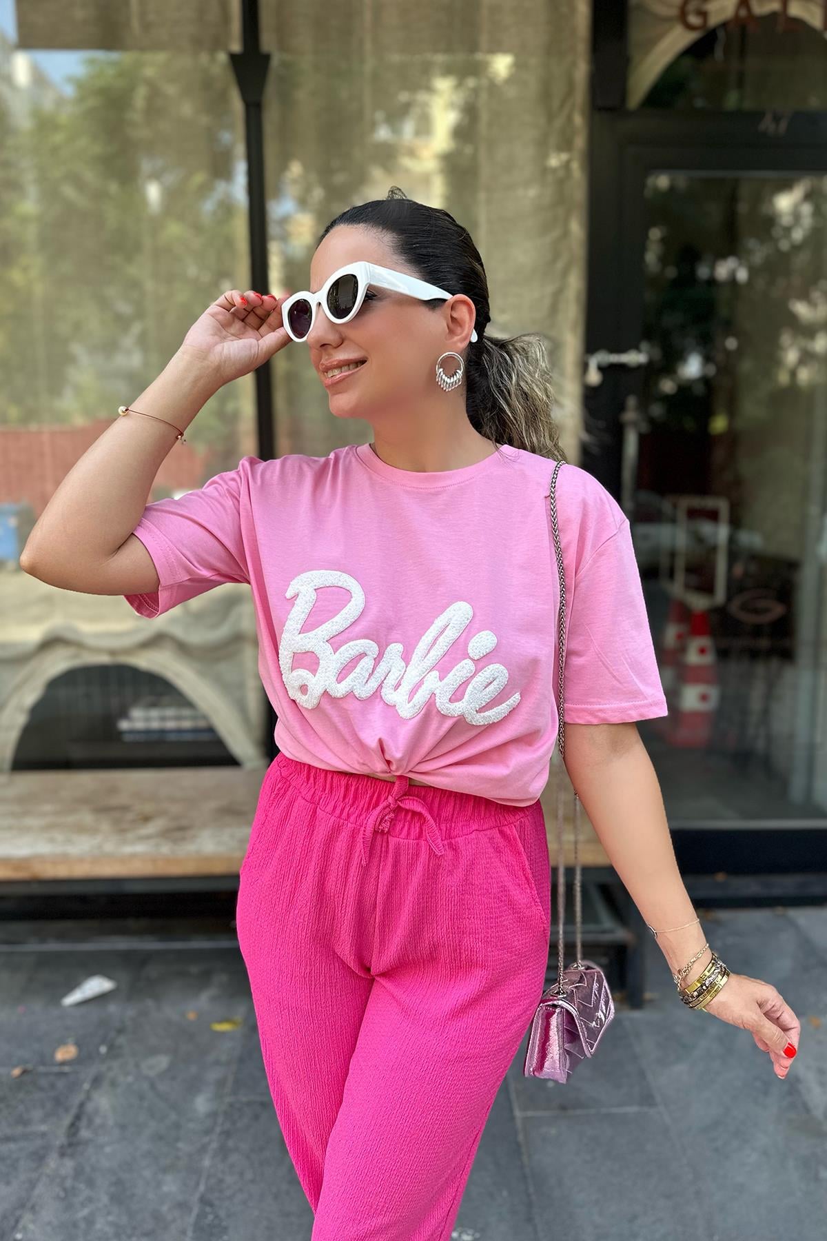 Açık Pembe Barbie İşlemeli Tshirt