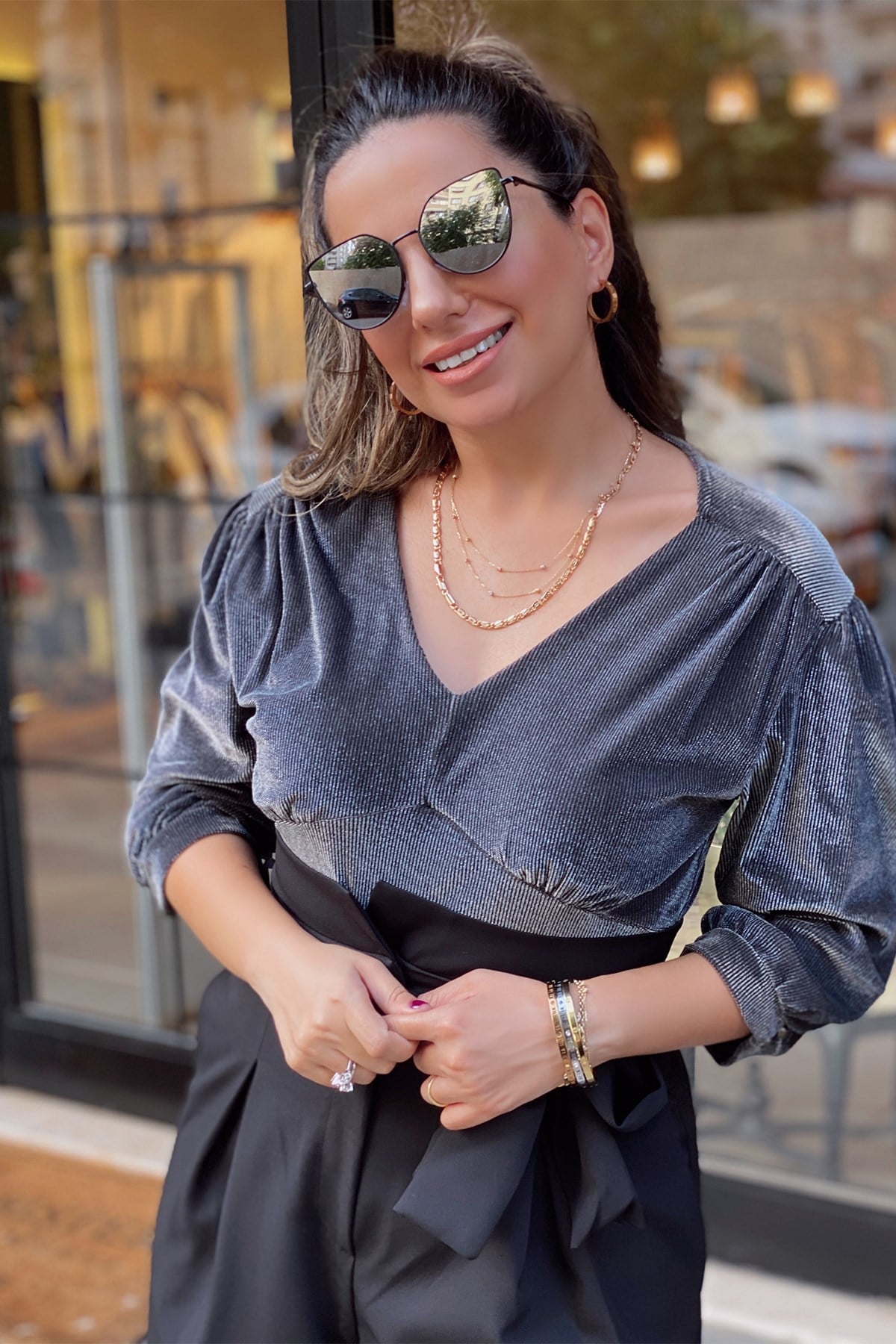 Antrasit Parlak Fitilli Bodysuit