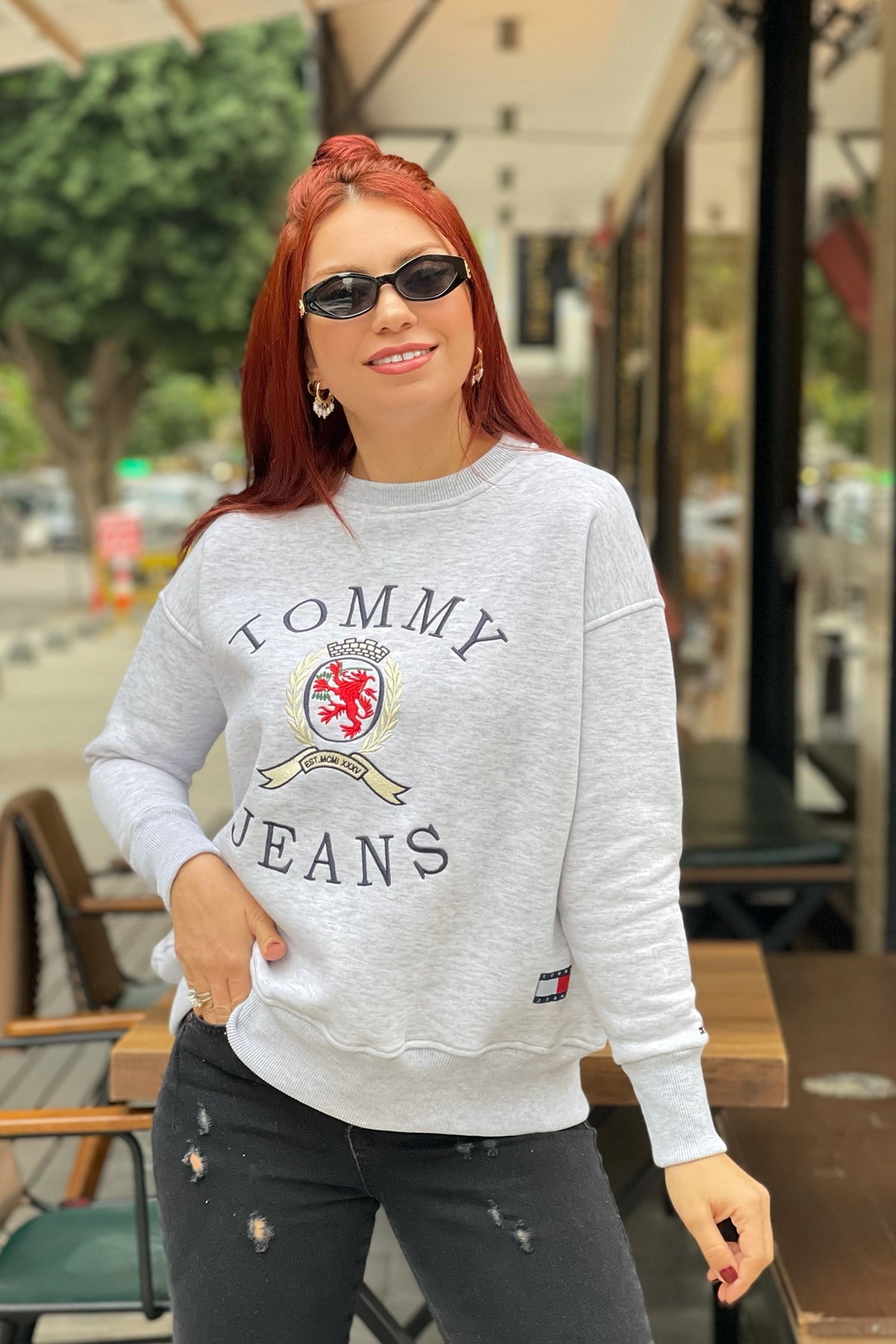 Baskılı Gri Sweatshirt
