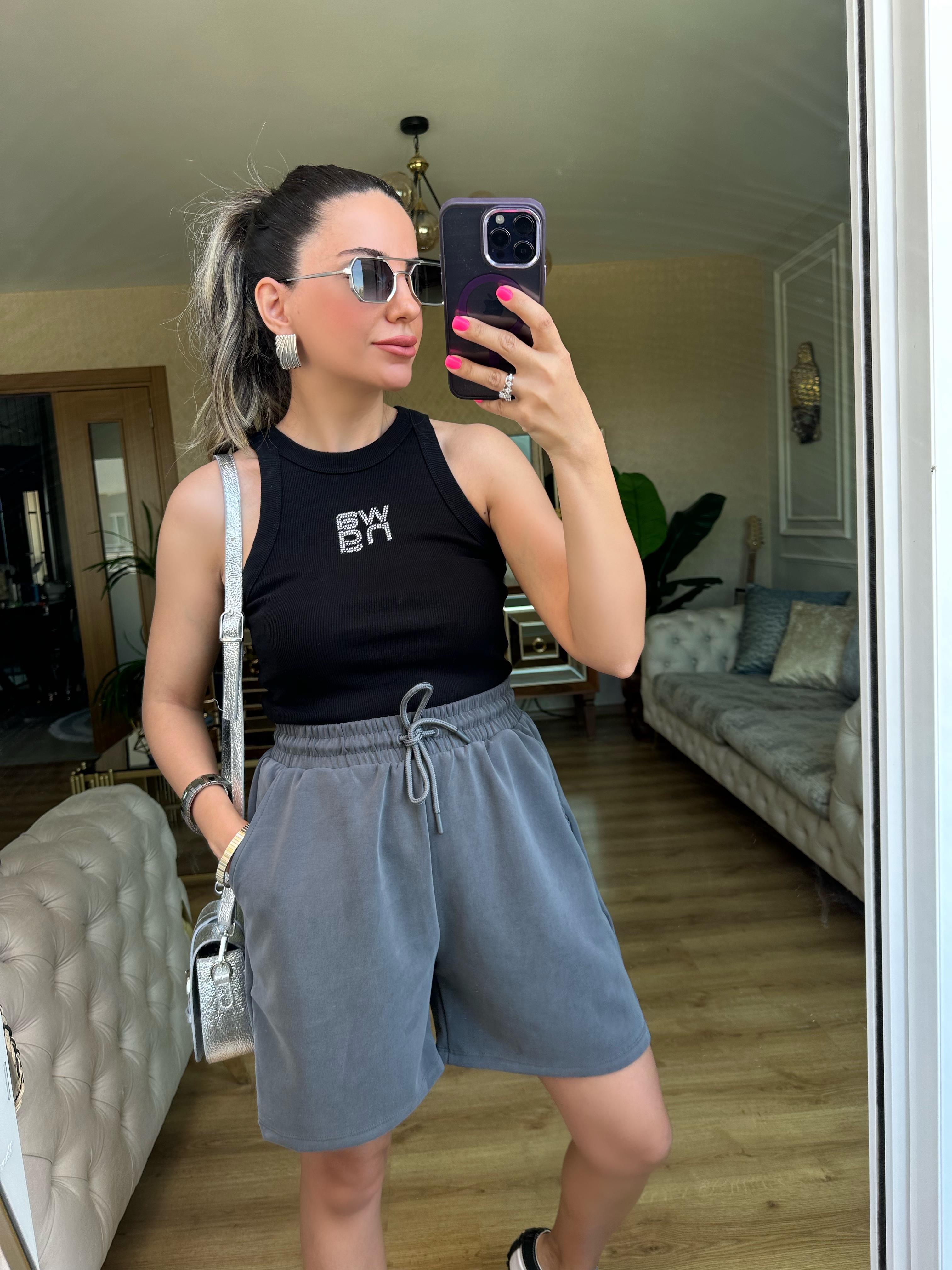 Beli Lastikli Gri Oys Şort